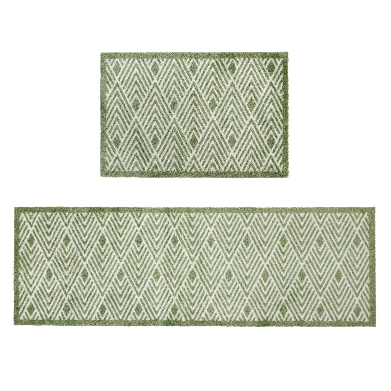 JVL Mat and Runner Set - Geo Pattern - Sage Green - 30°C Washable - Image 4