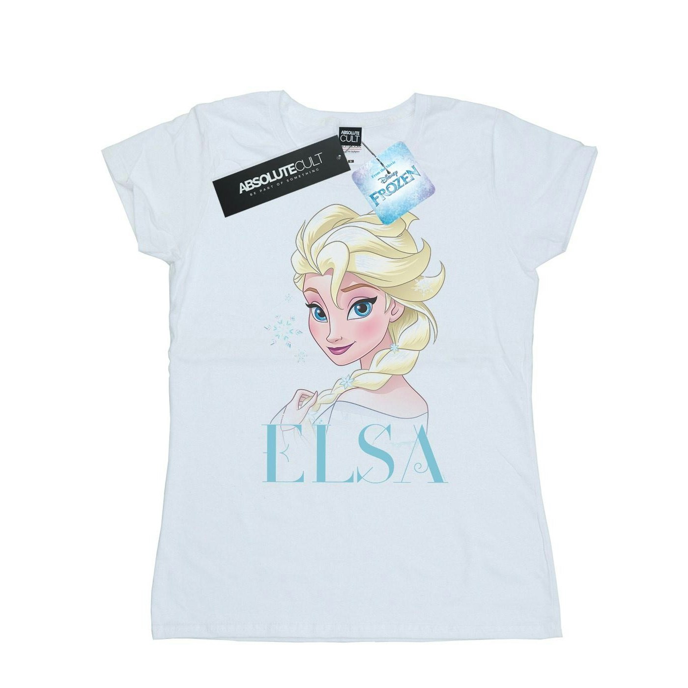 Disney Women's White Frozen Elsa Snowflake Portrait Cotton T-Shirt - Medium