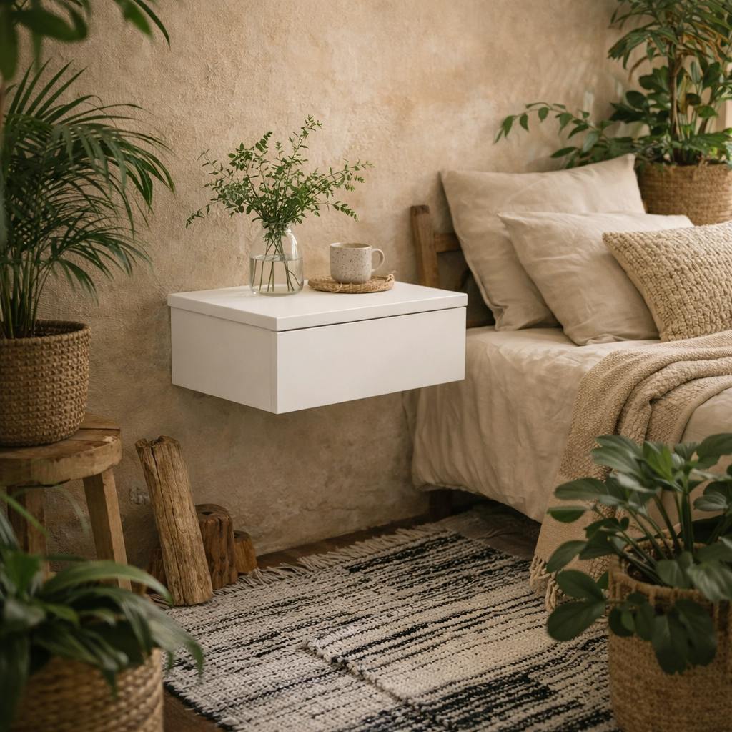 Wyld Haus White Hereford Wood Wall Mounted Square Bedside Table 1 Drawer
