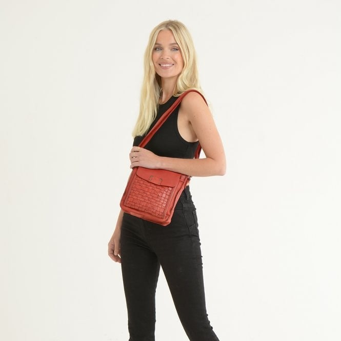 Ashwood Red Vintage Woven Leather Crossbody Bag - One Size - Leather