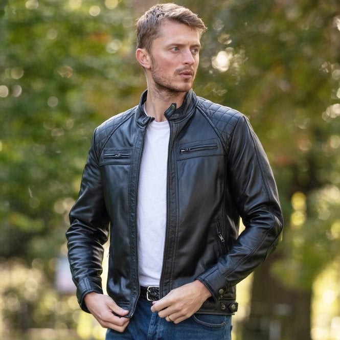 Ashwood Black 'Bronx' Leather Biker Jacket: 2101 - S - Leather
