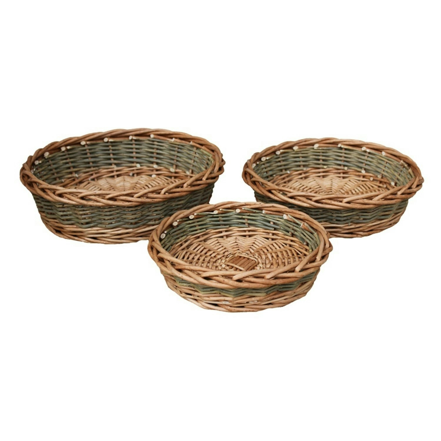 Red Hamper Unpeeled Willow Round Wicker Tray - Set Of 3