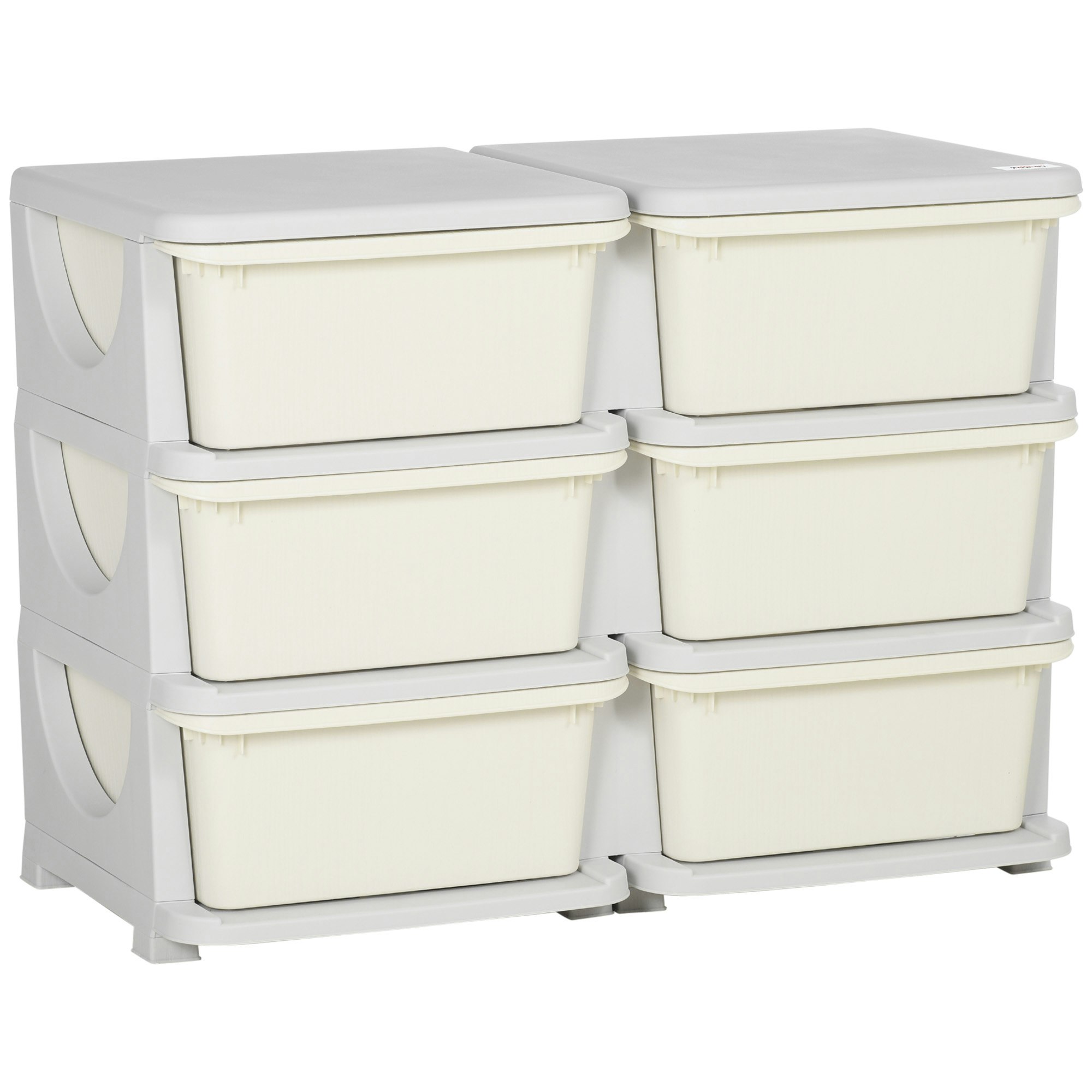 Homcom Cream Kids Storage Unit Toy Box Vertical Dresser With Six Drawers - Size 75