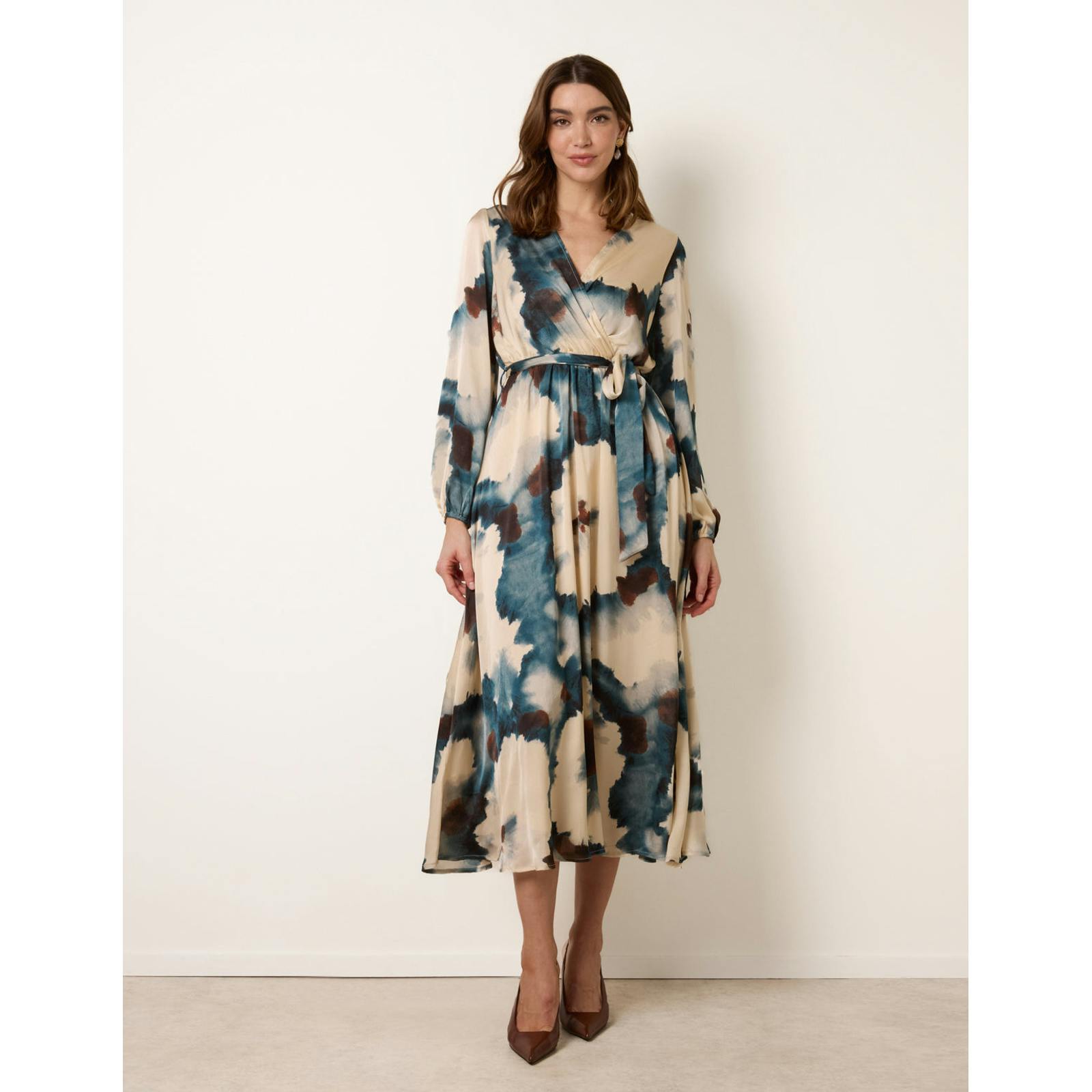 Blue Vanilla Watercolour Wrap Dress With Tie Belt - S