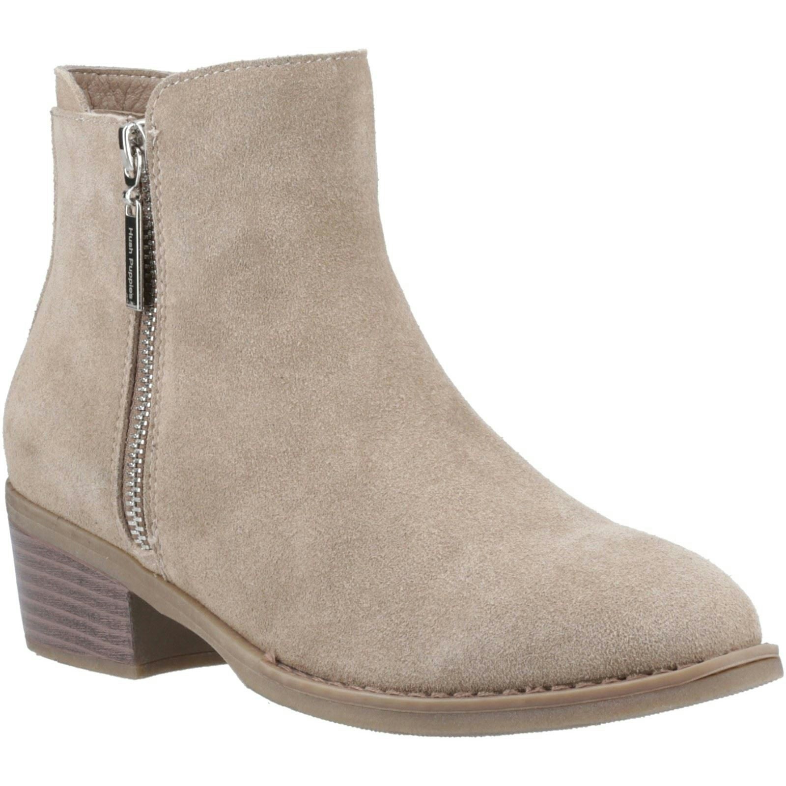Hush Puppies Women's Ingrid Suede Taupe Heeled Ankle Boots - Size 4