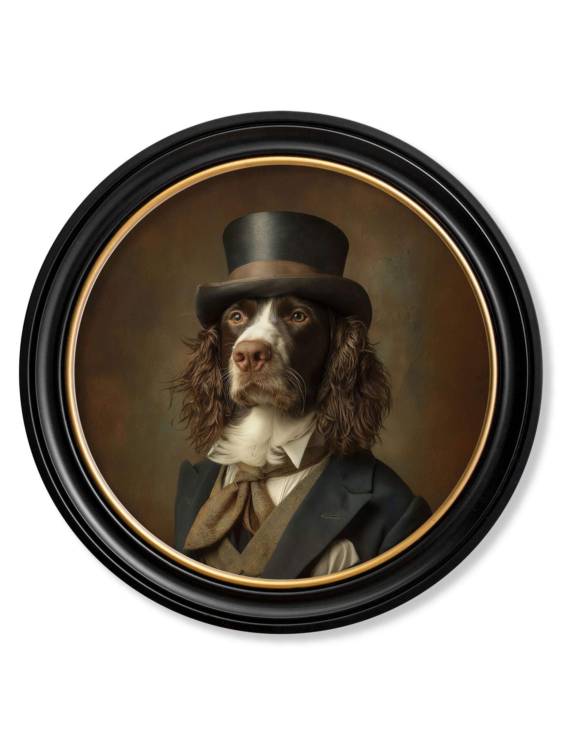 Rackhams Black/Light/Brown Duke Springly - Gentleman Springer Spaniel Oxford Round Frame - 70 X 70Cm