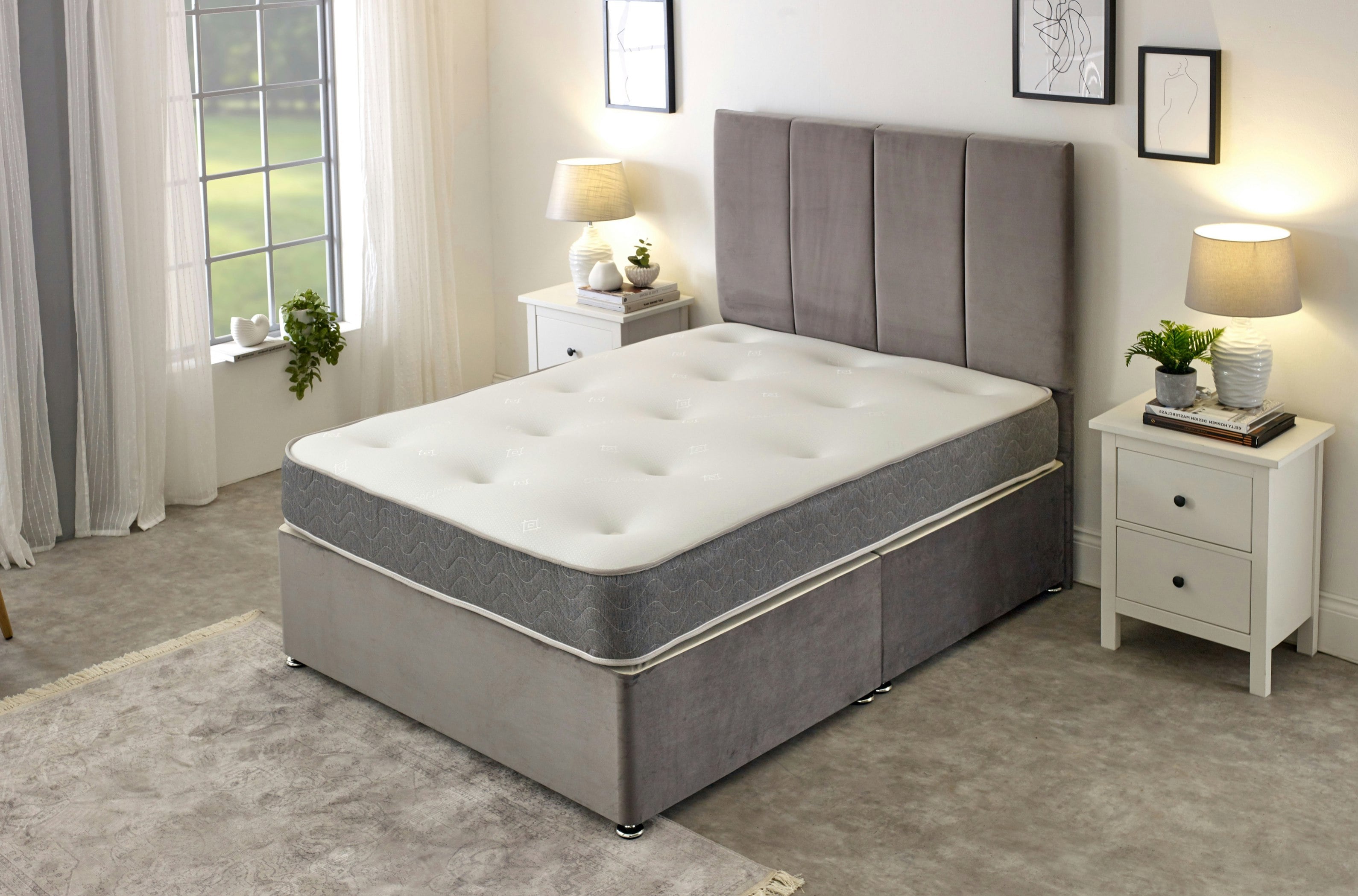 Extreme Comfort Grey Cooltouch Core Tufted Mattress - 9" Deep, Memory Fibre & Spring Support - 1 - European Single Mattress (90Cm X 200Cm)