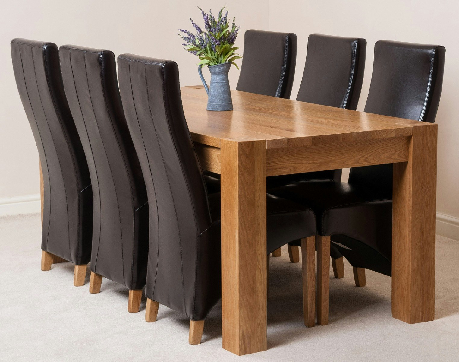 Rackhams Brown Kuba Large Oak Dining Table With Lola Leather Chairs - 6 Chairs