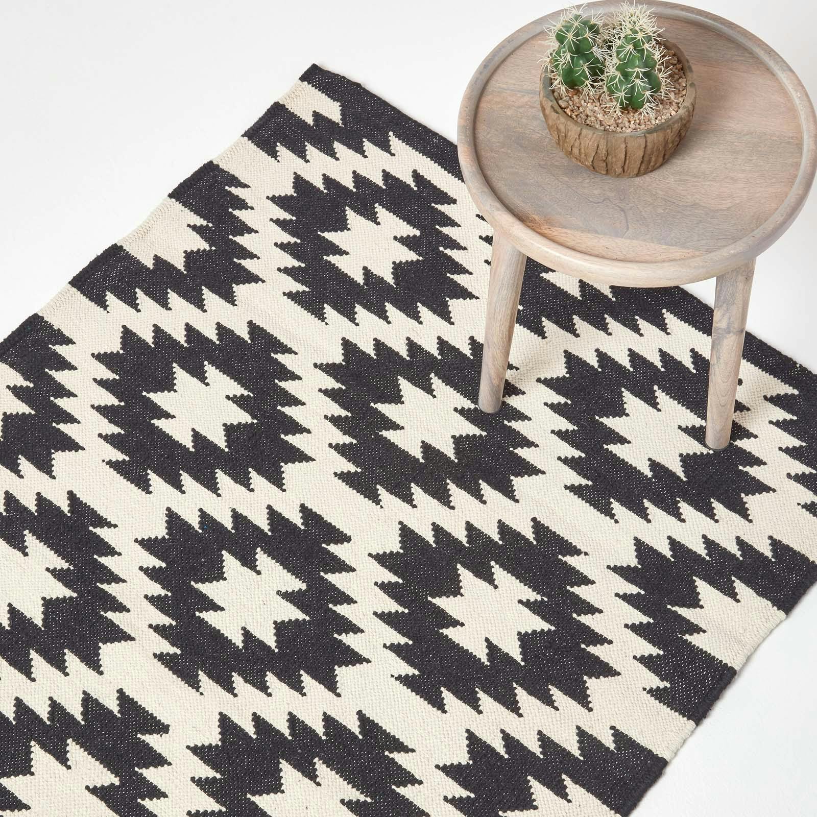 Rackhams Black/White Zurich Handwoven And Cotton Geometric Kilim Rug - 120 X 170 Cm