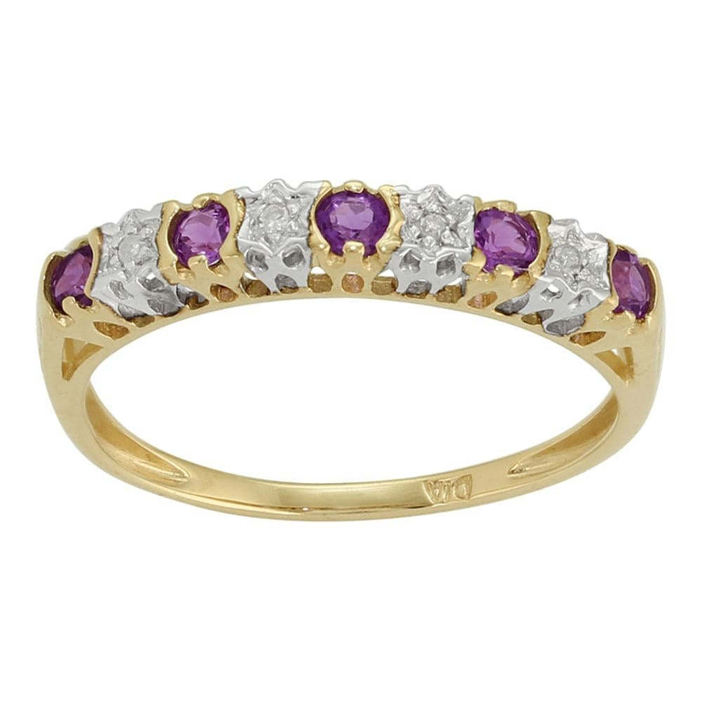 Gemondo Yellow/Gold Classic Round Amethyst & Diamond Half Eternity Ring In 9Ct - U