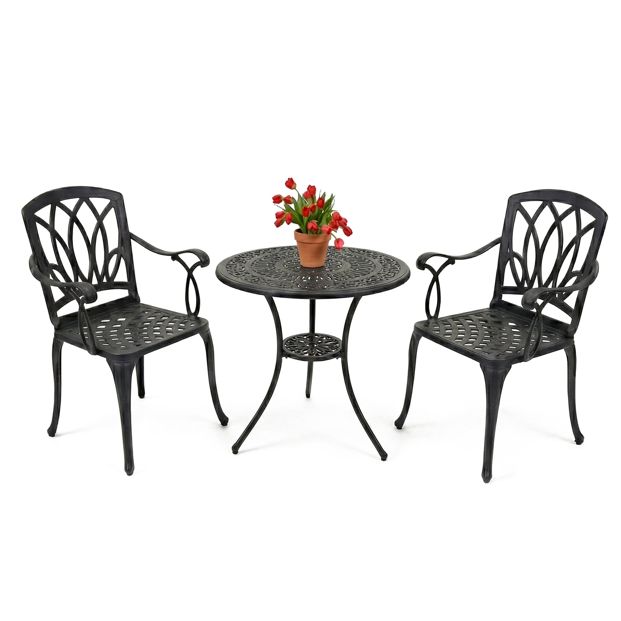 Rackhams Black Positano Garden And Patio Table And 2 Chairs Cast Aluminium Bistro Set