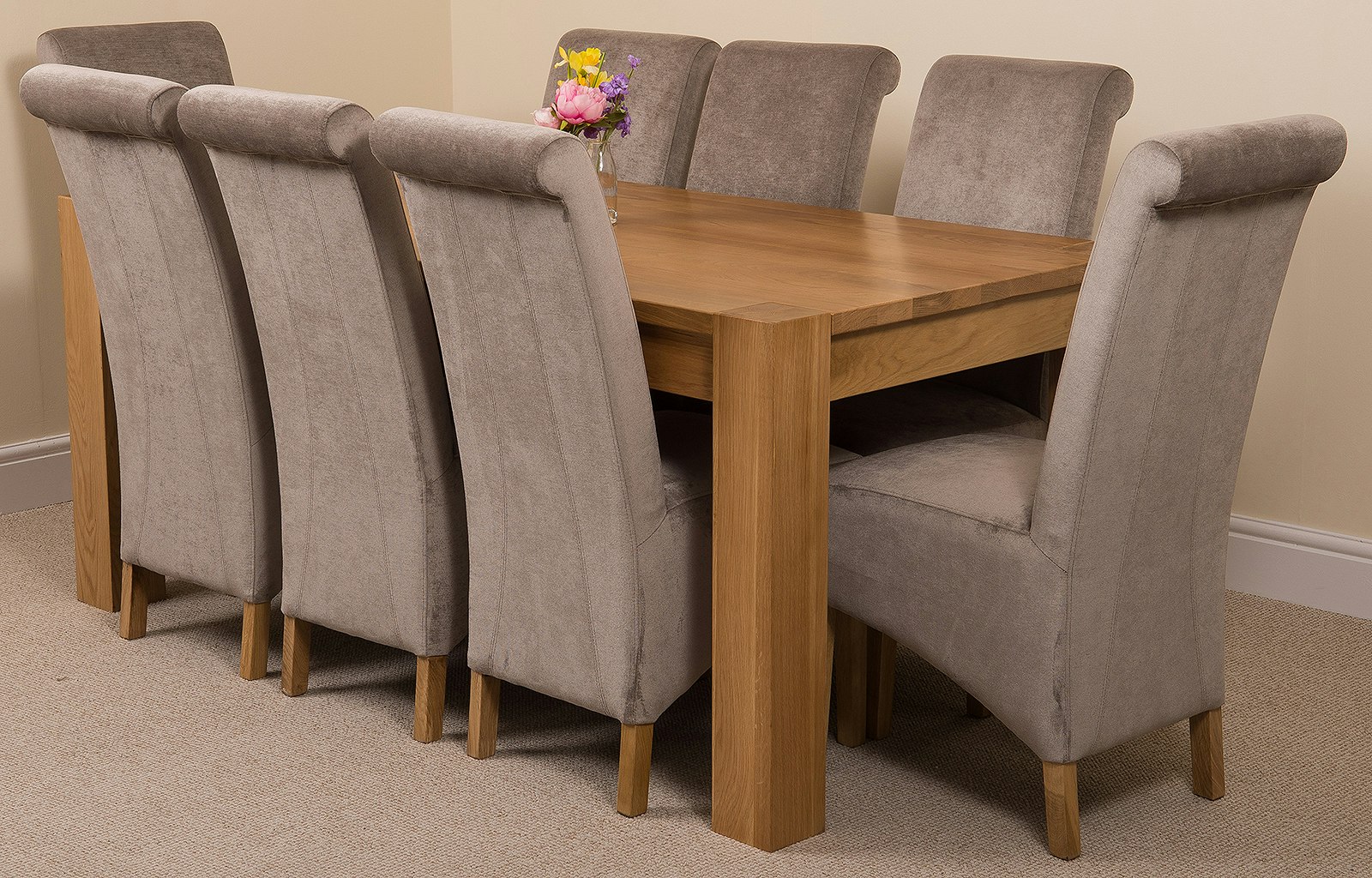 That's Furniture Grey Kuba Large Oak Dining Table With Montana Fabric Chairs - 8 Chairs
