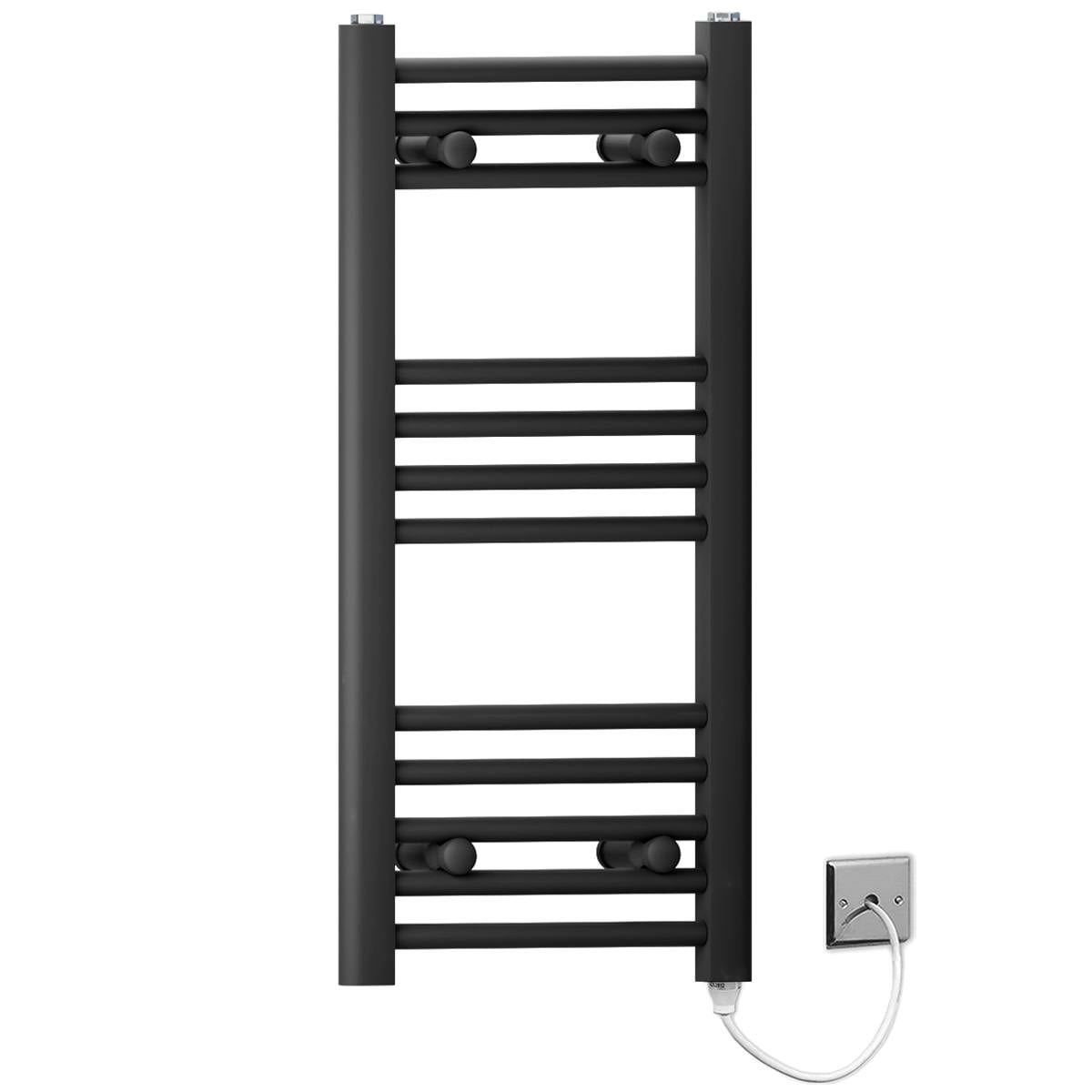 Rackhams Black 400 X 700Mm Flat Electric Pre-Filled Heated Towel Rail Radiator For Bathroom Designer Standard Element