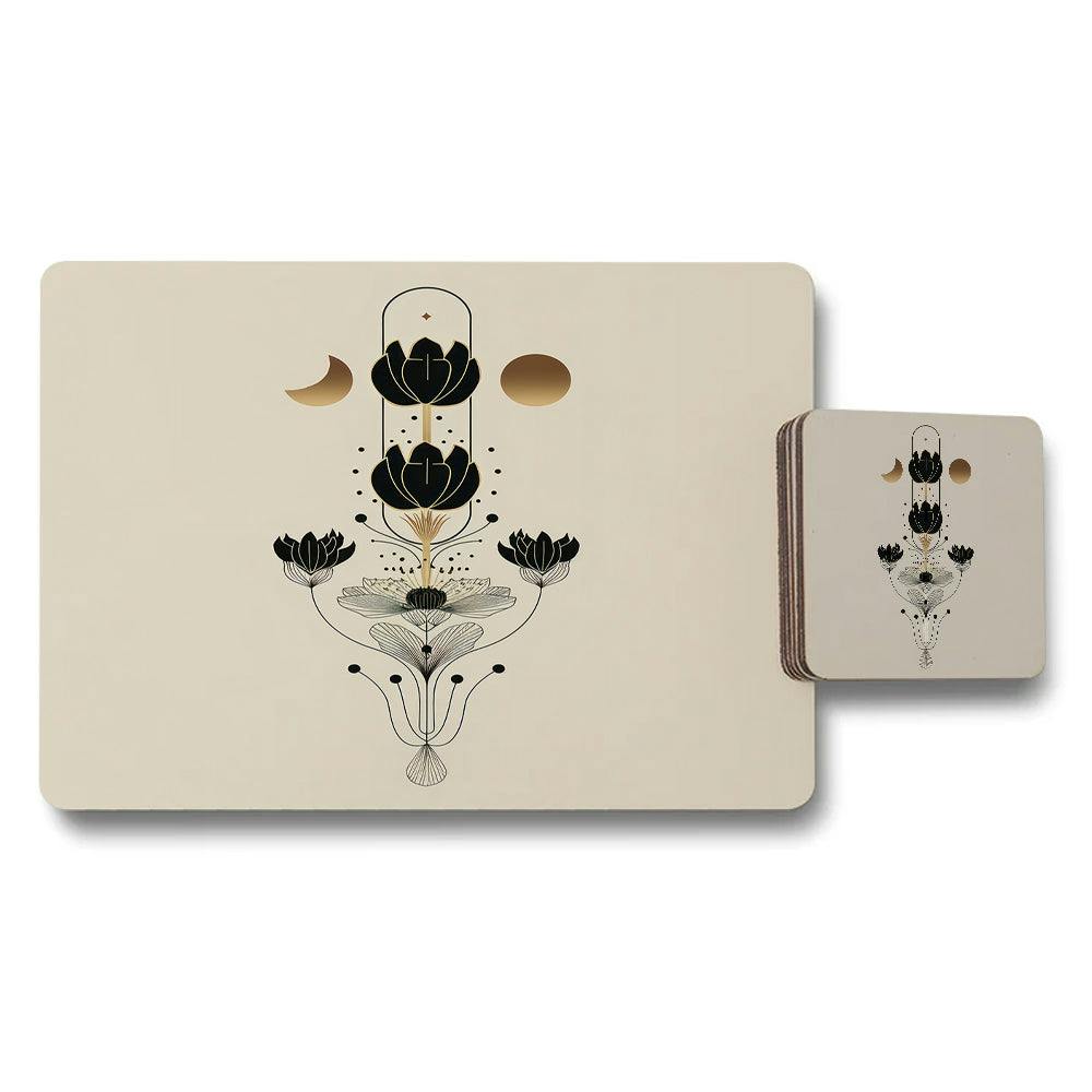 Benjamin Tate Design Placemat And Coaster Set With Designer Artwork And Wood Base Exclusive Collection