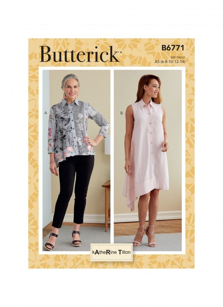 Butterick Women's Sewing Pattern 6771, Tops, Shirts, Dresses For F5 (16-18-20-22-24) - Intermediate - F5 (16-18-20-22-24)