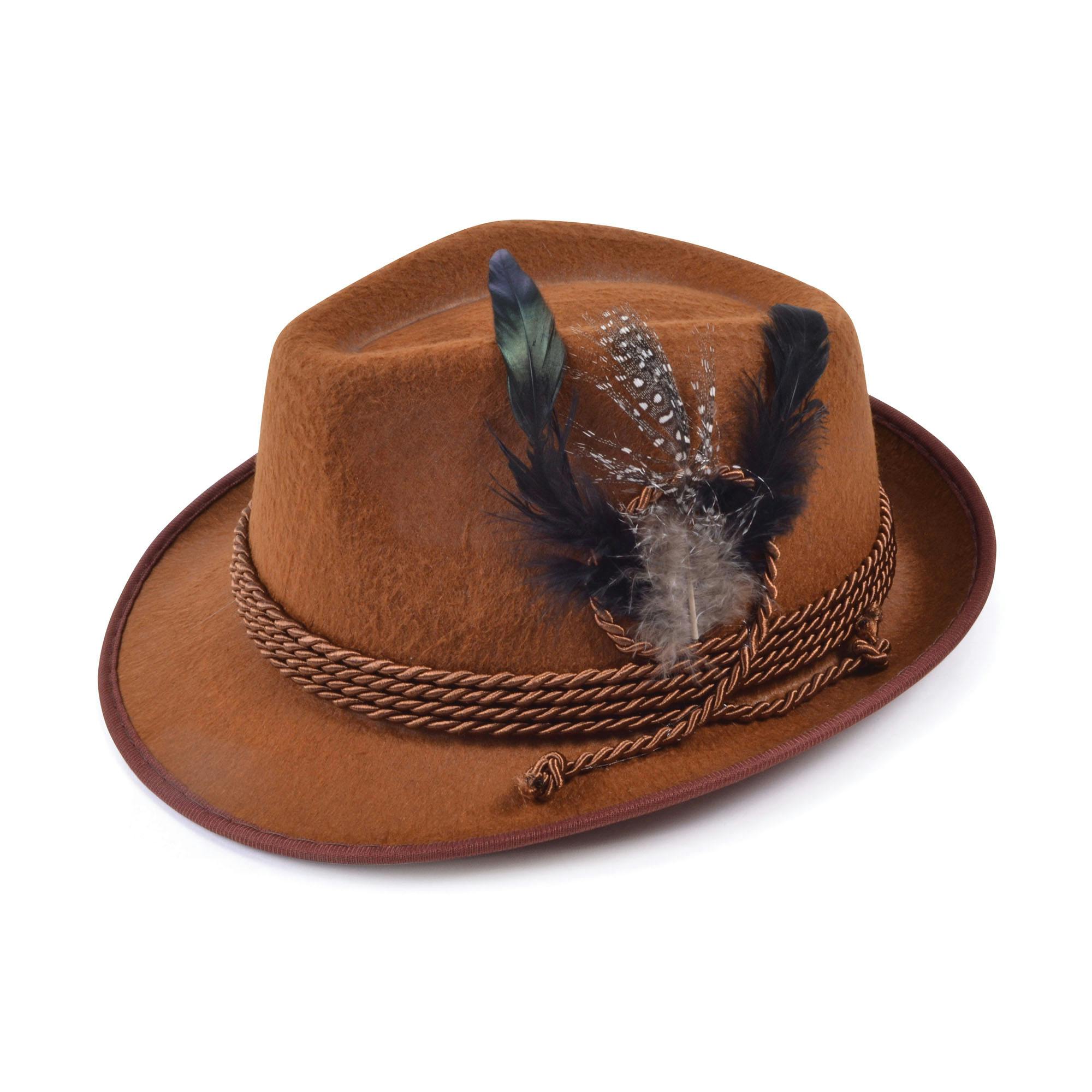 Bristol Novelty Unisex Brown Felt Hat With Feathers - One Size