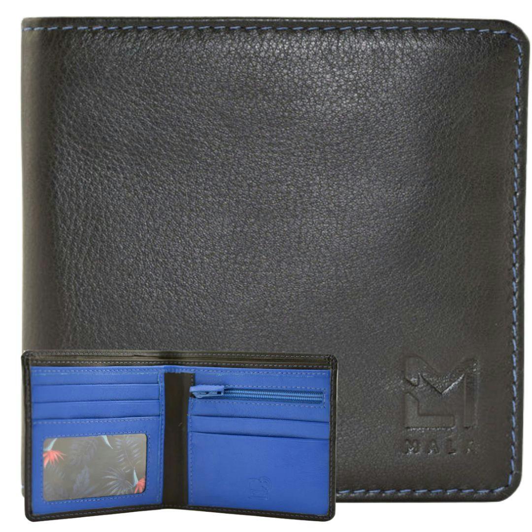 Mala Leather Black/Blue Hudson Slim Wallet With Coin Pocket - One Size - Leather