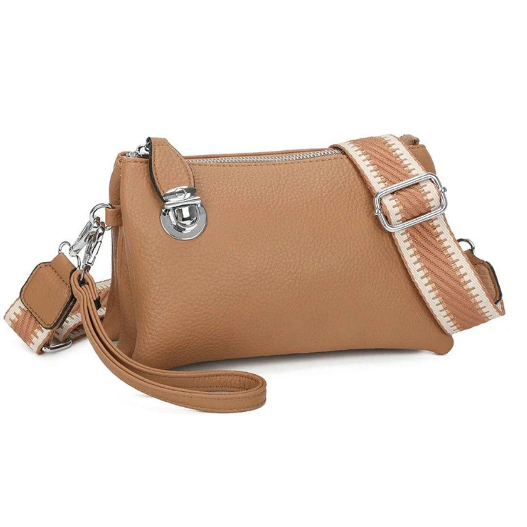 Love Emvy Silver Embolden Collection Faux Leather Crossbody Bag With Wrist Strap - Mocha