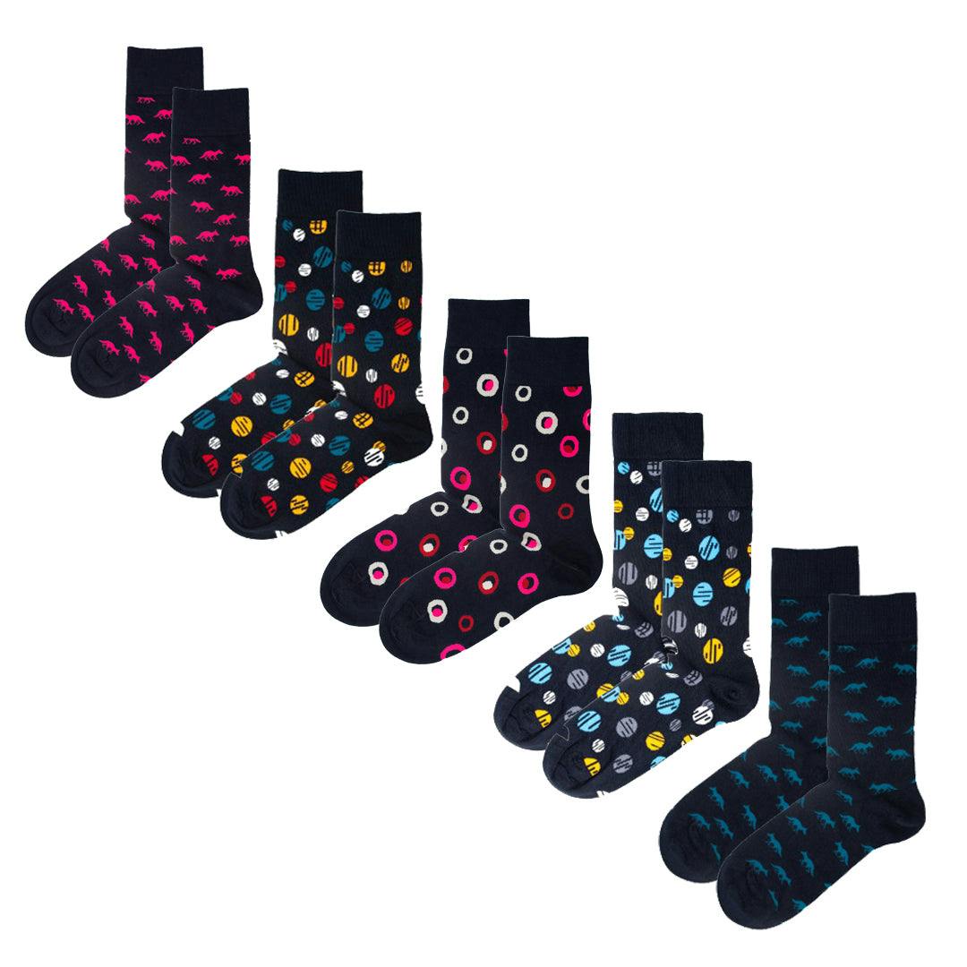 Jemsox Men's Spot The Fox – 5 Pack Multi-Design ’S Soft Cotton Socks - One Size (7-11)