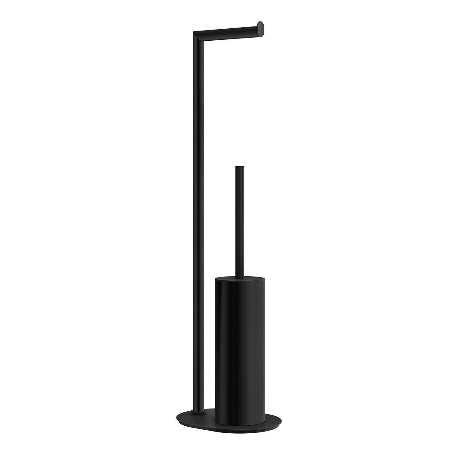 Rackhams Black Matt Stainless Steel Freestanding Toilet Roll And Toilet Brush Holders