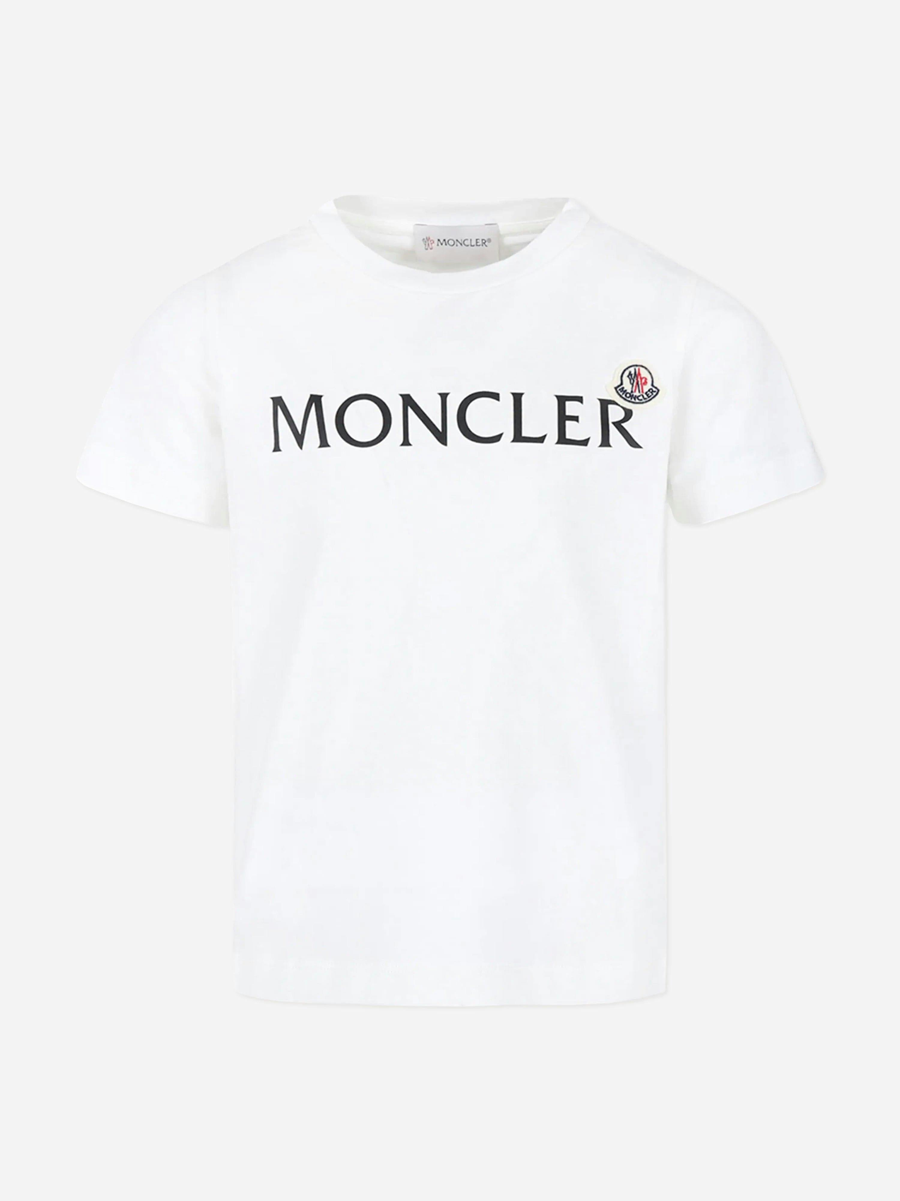 Moncler Enfant Boys White Logo Print T-Shirt In - 8 Yrs