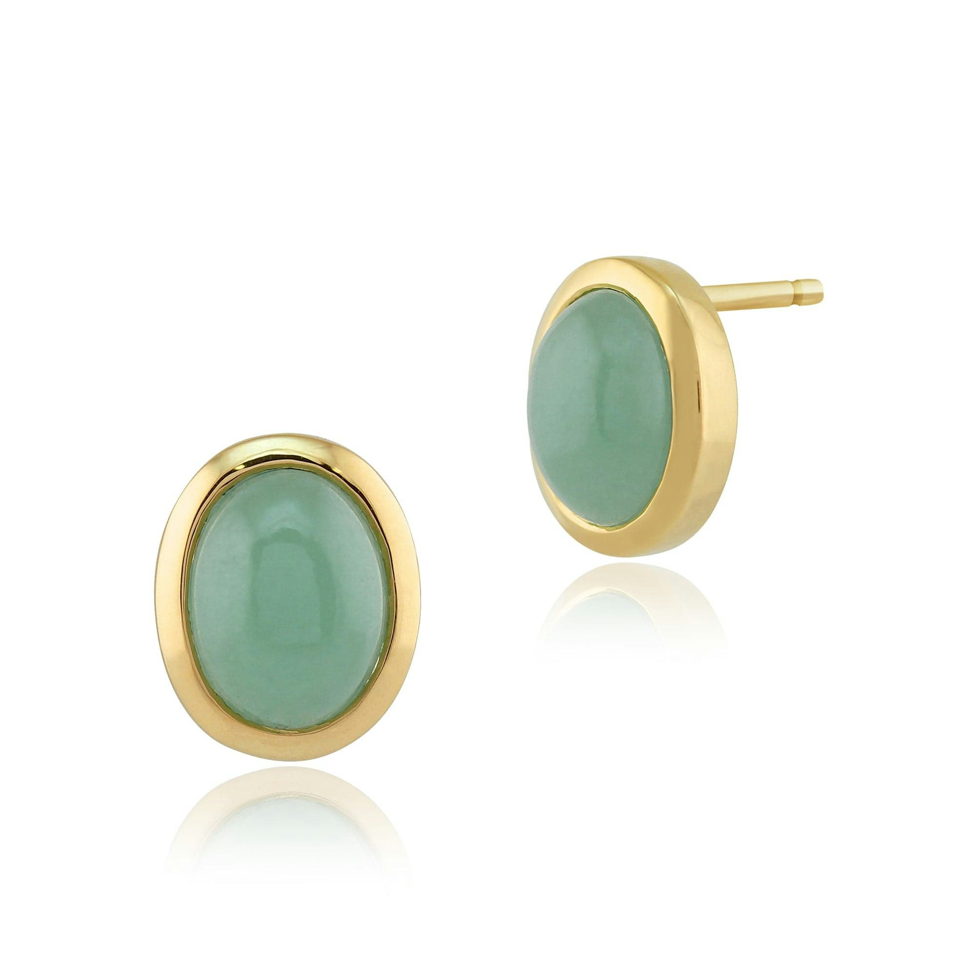 Gemondo Yellow/Gold Classic Oval Jade Cabochon Stud Earrings In 9Ct 10X8mm