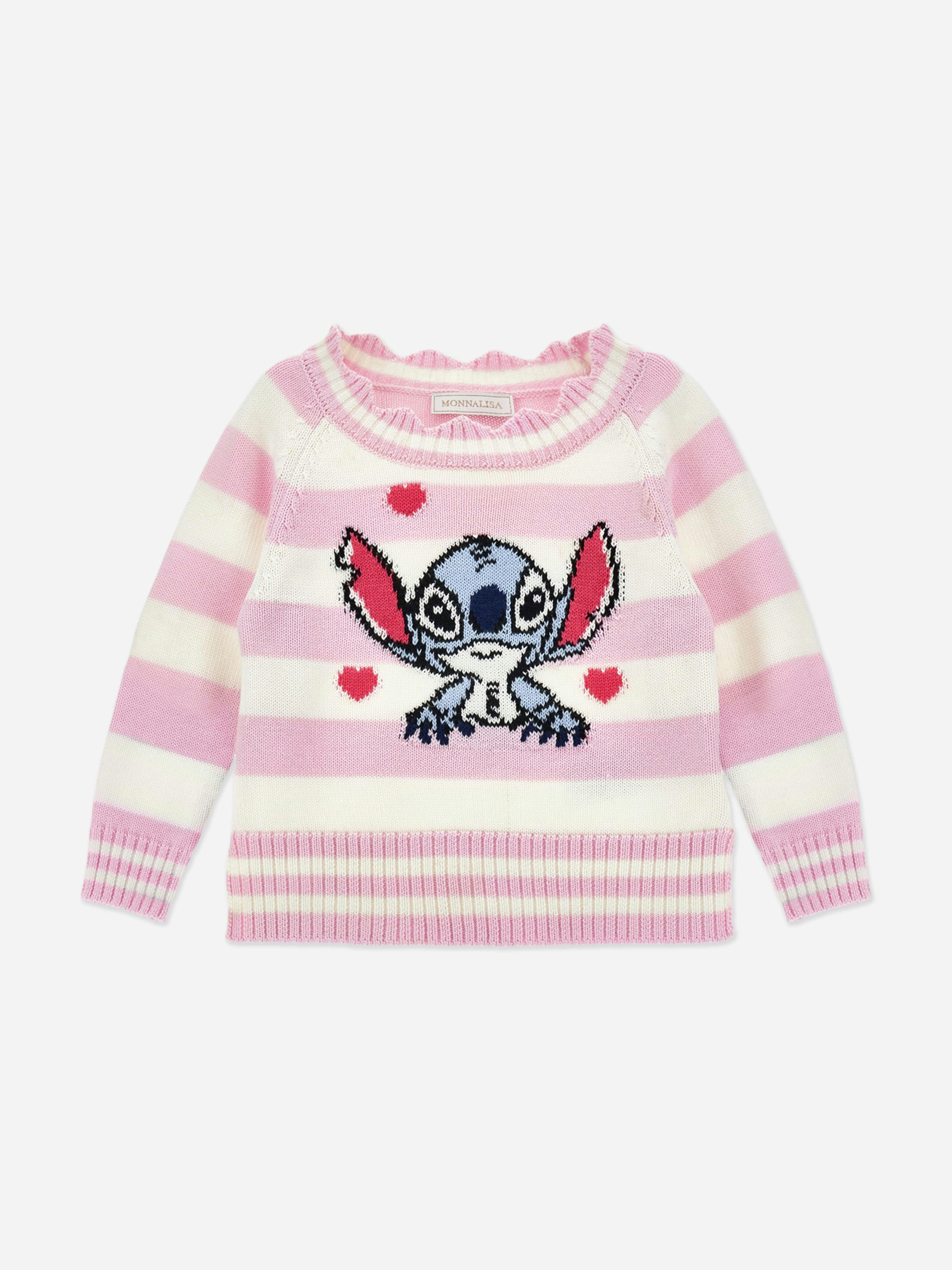 Monnalisa Girls Pink Striped Stitch Jumper In - 6 Yrs