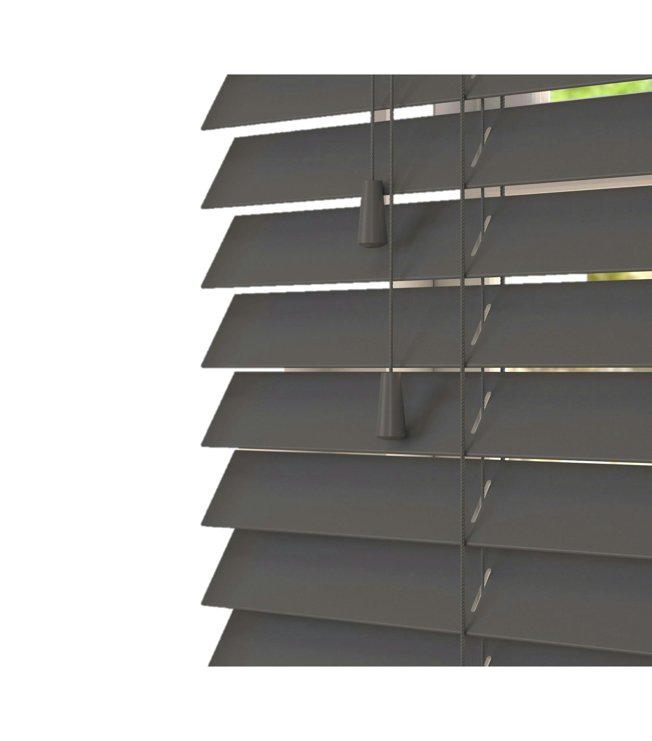 Newedgeblinds Light Slate Smooth Finish Faux Wood Venetian Blinds With Strings (130Cm Drop) - 190Cm