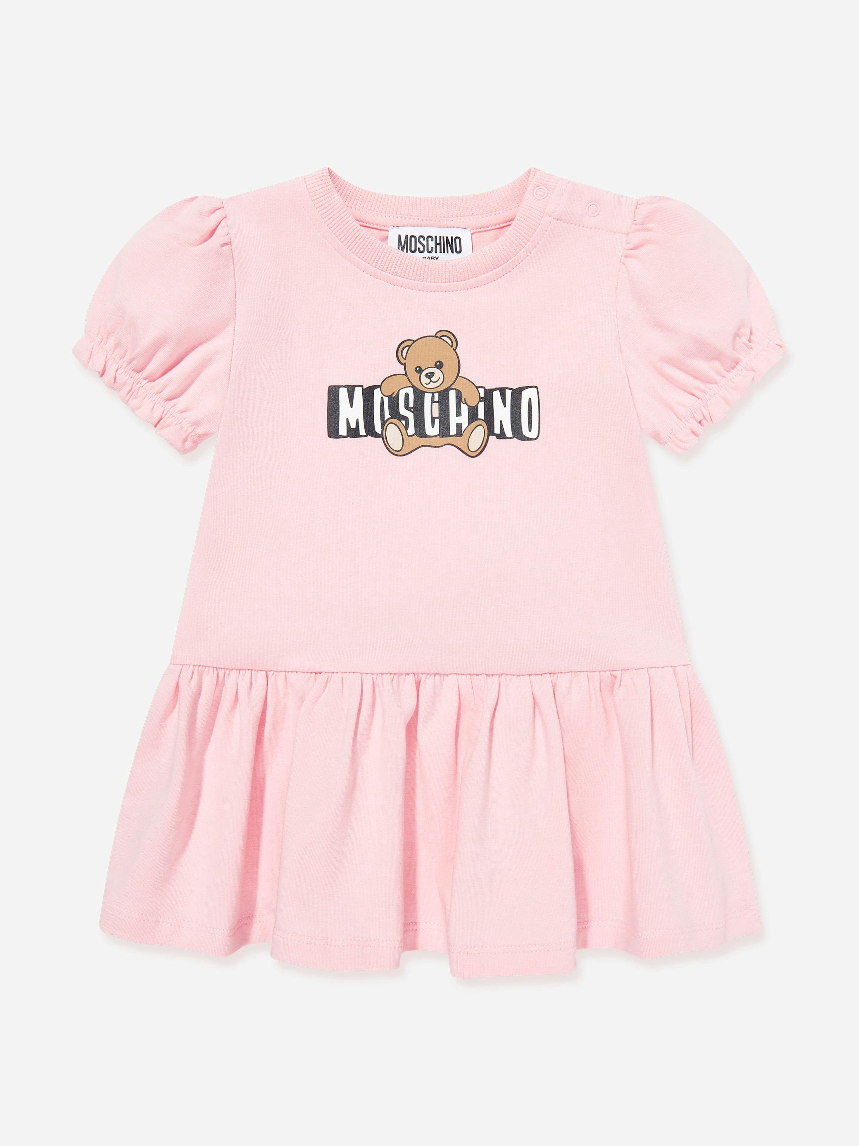 Moschino Kids Girls Pink Moschino Baby Teddy Bear Logo Dress In - 3 - 6 Mths