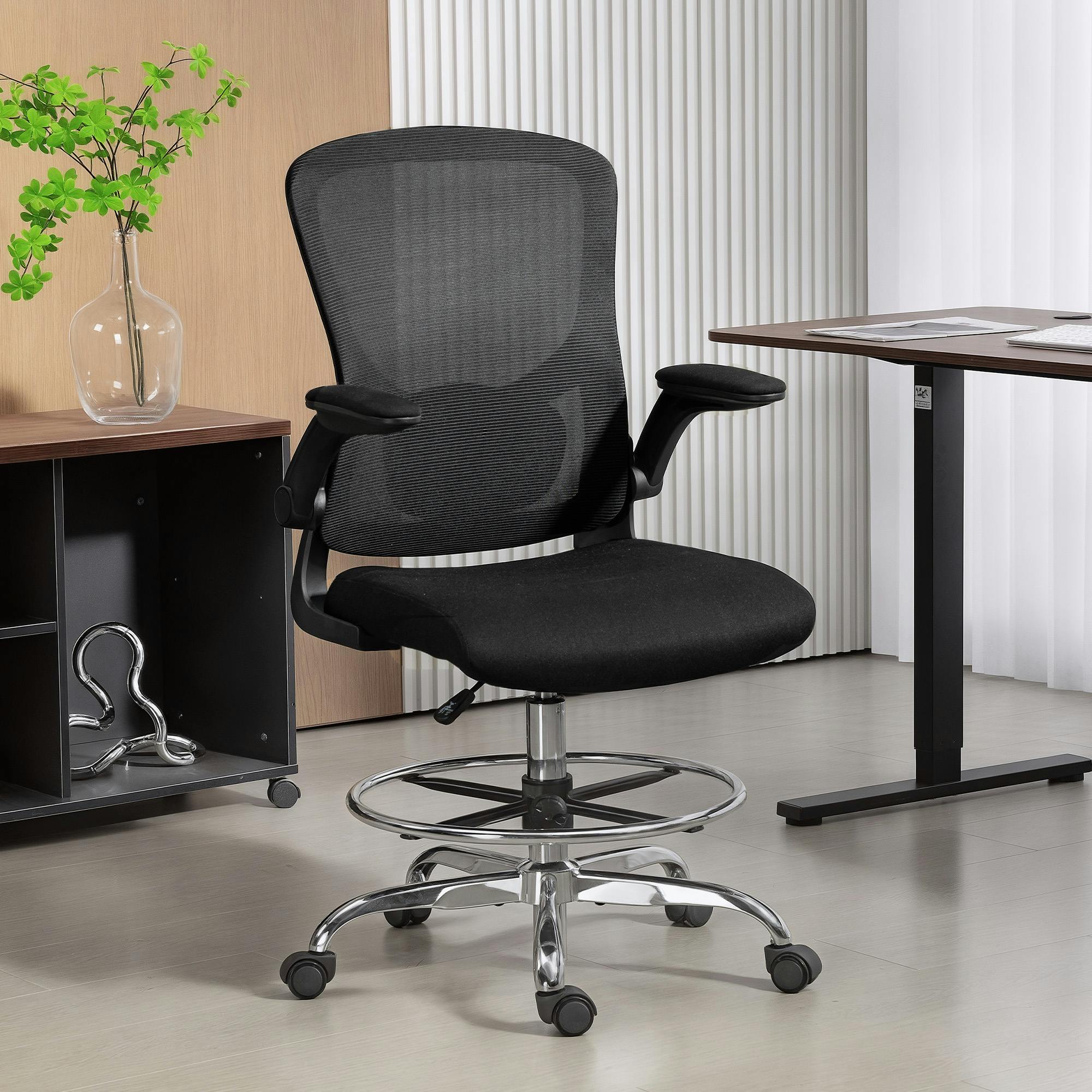 Rackhams Black Ergonomic Tall Office Chair, 360 Degree Swivel Task Stool,