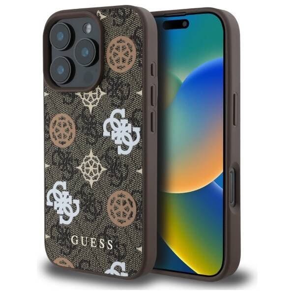 Guess Brown 4G Pu Peony Background Case With Magsafe For Iphone 16 Pro Max 6.9" - Guhmp16xp4pwpw