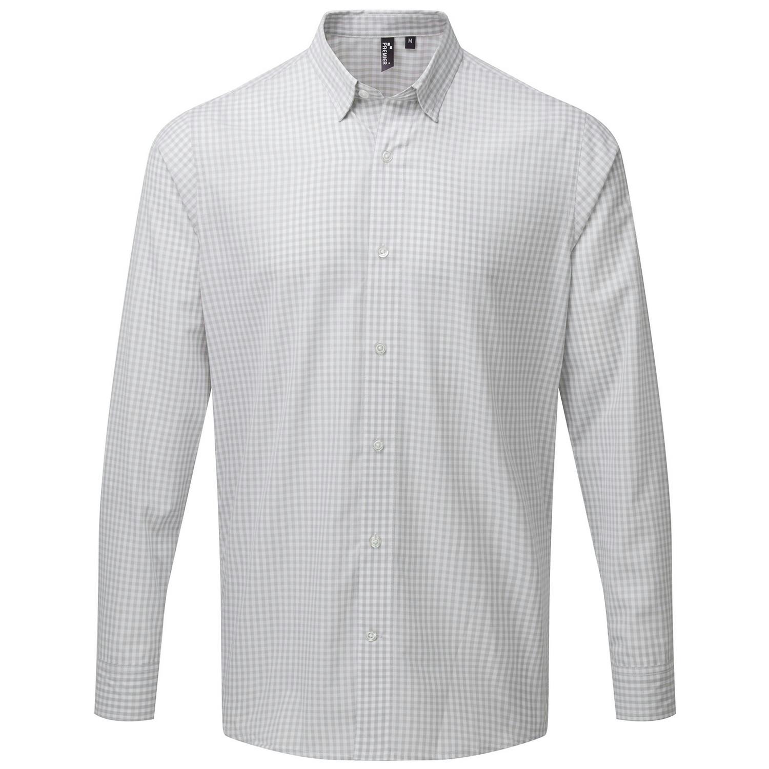 Premier (S, Silver/White) Mens Maxton Checked Long-Sleeved Shirt - Image 3