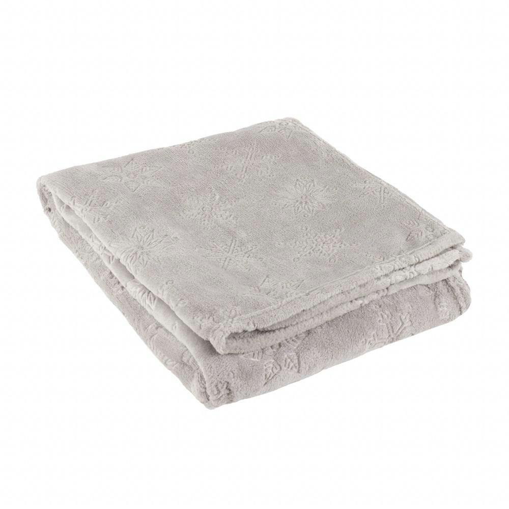 Furn Grey Flannel Fleece Snowflake Soft Throw - 140Cm X 180Cm - 100% Polyester