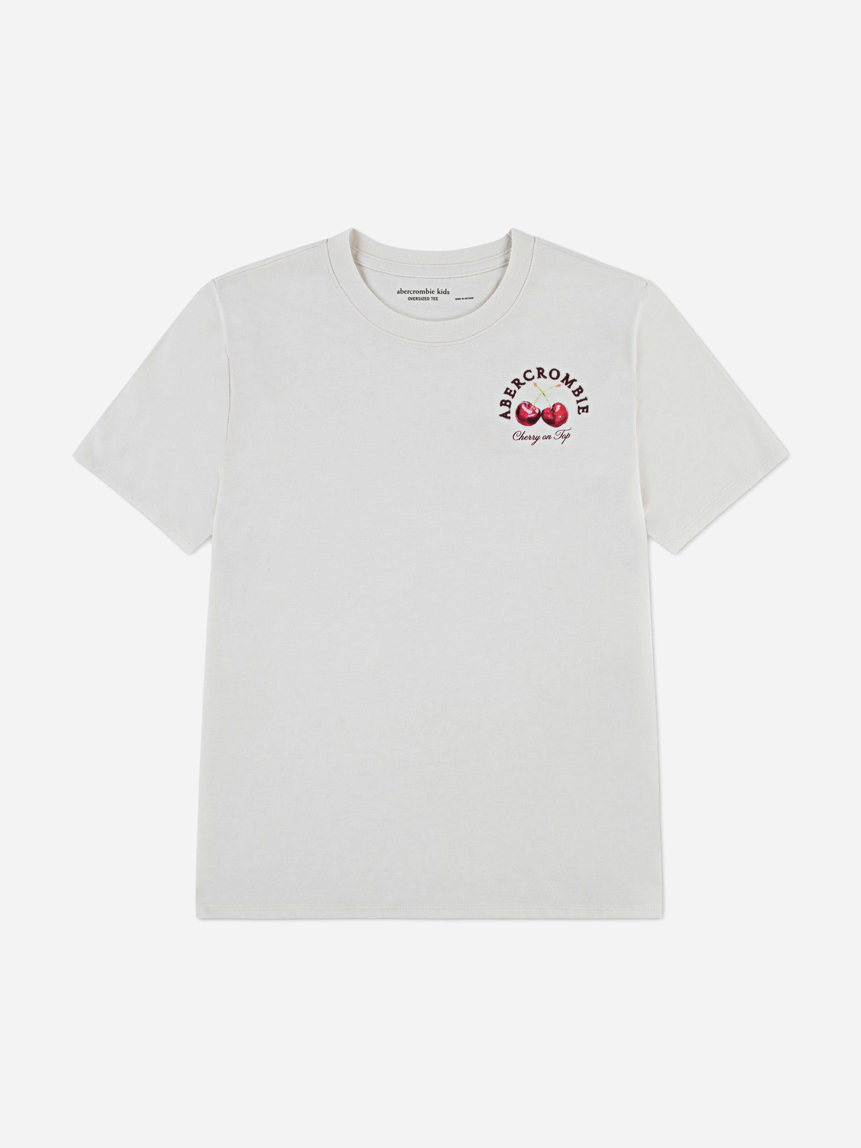 Abercrombie & Fitch Girls Ivory Cherry Boxy T-Shirt In - 5 - 6 Years