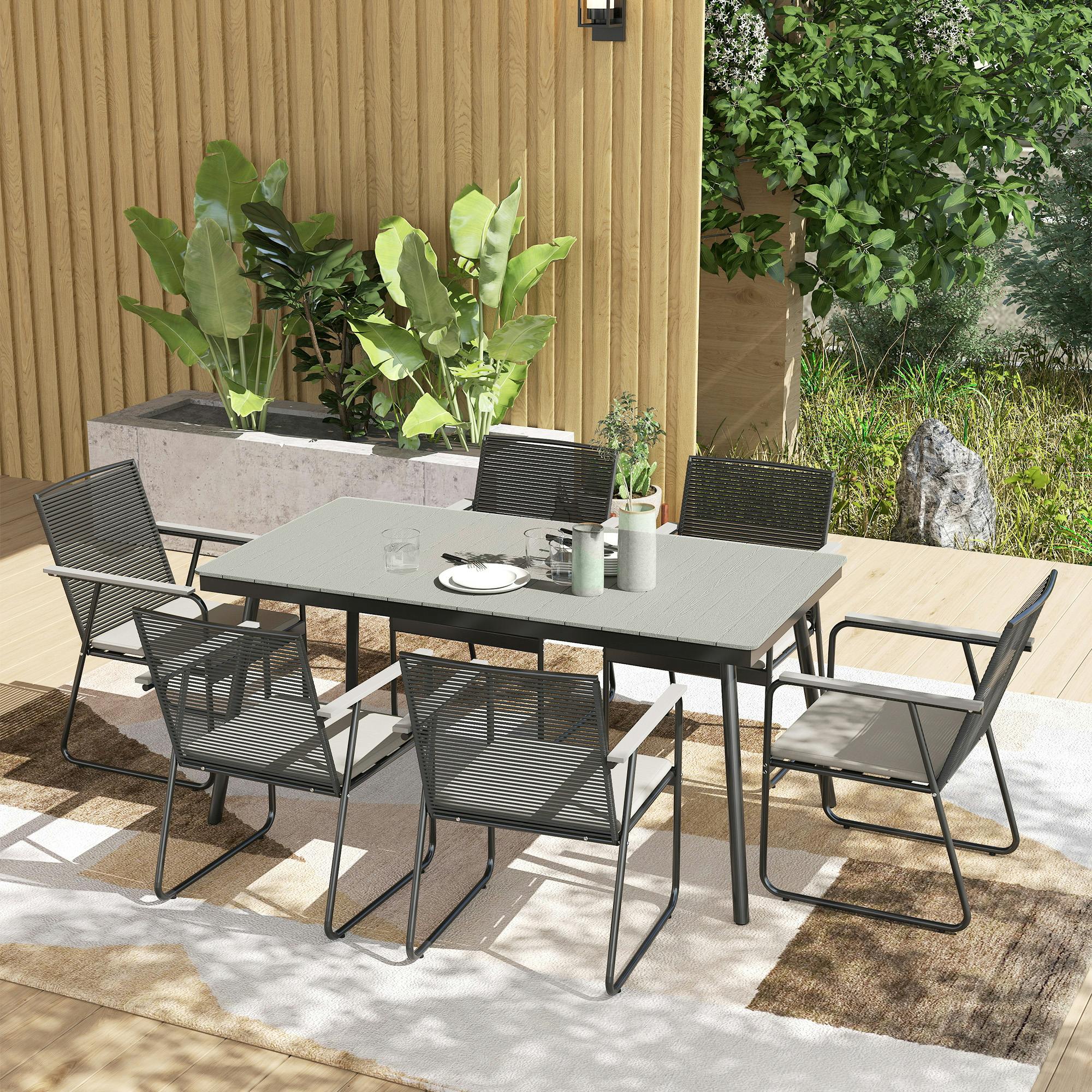 Rackhams Grey 6 Seater Garden Dining Set With Cushions Rattan Backrest,