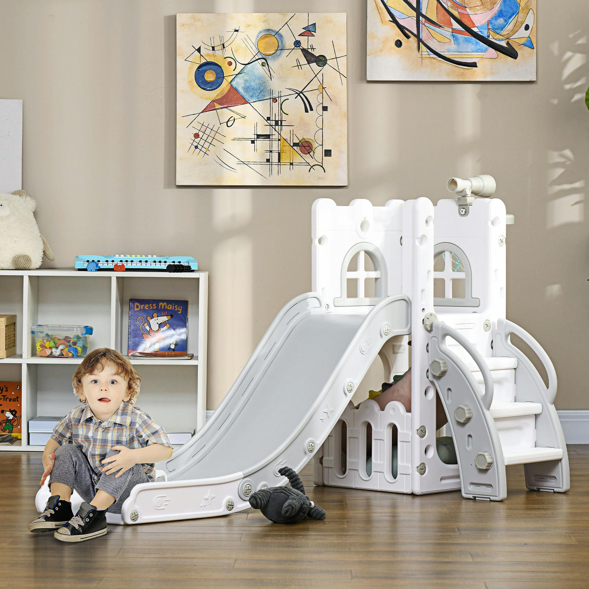 Aiyaplay Grey 4 In 1 Kids Slide For Indoor Use, For Toddlers 1-3 Years,
