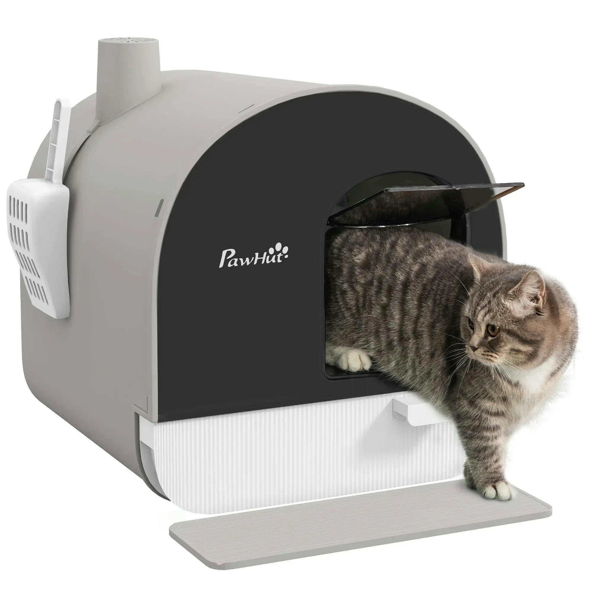 Pawhut Enclosed Litter Box Kitten Tray W/ Lid, Scoop, Filter, Flap Door - Grey D31-050V00lg - Image 4