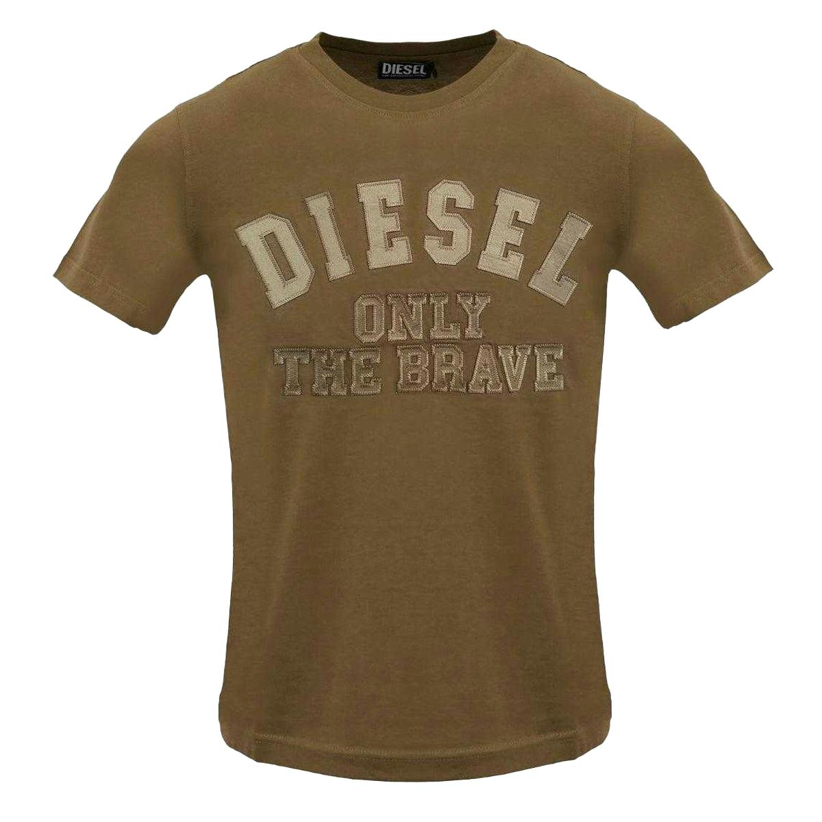 Diesel Men's Brown Monotone Logo Embossed T-Shirt - M - 100% Cotton