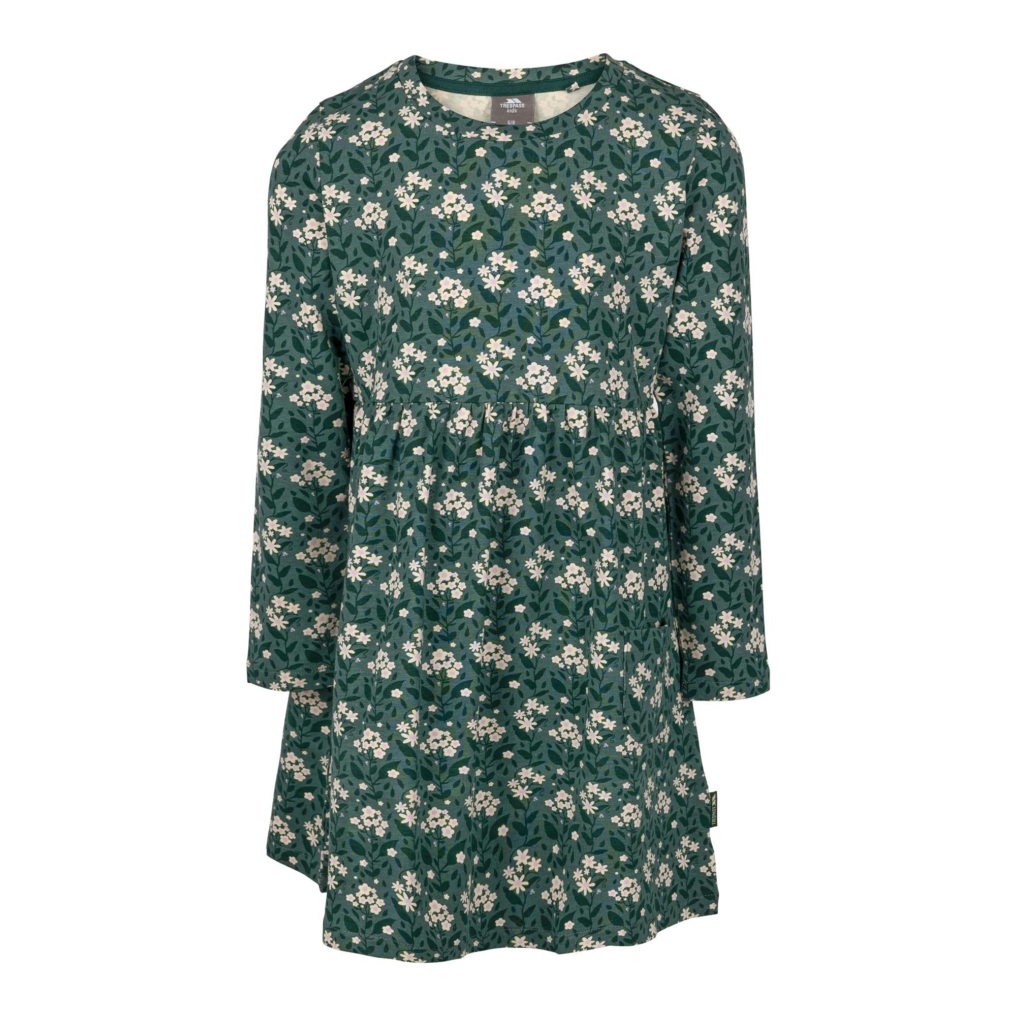 Trespass Girls Morra Floral Dress - Pine - Pine - 9-10 Years - 95% Cotton/5% Elastane