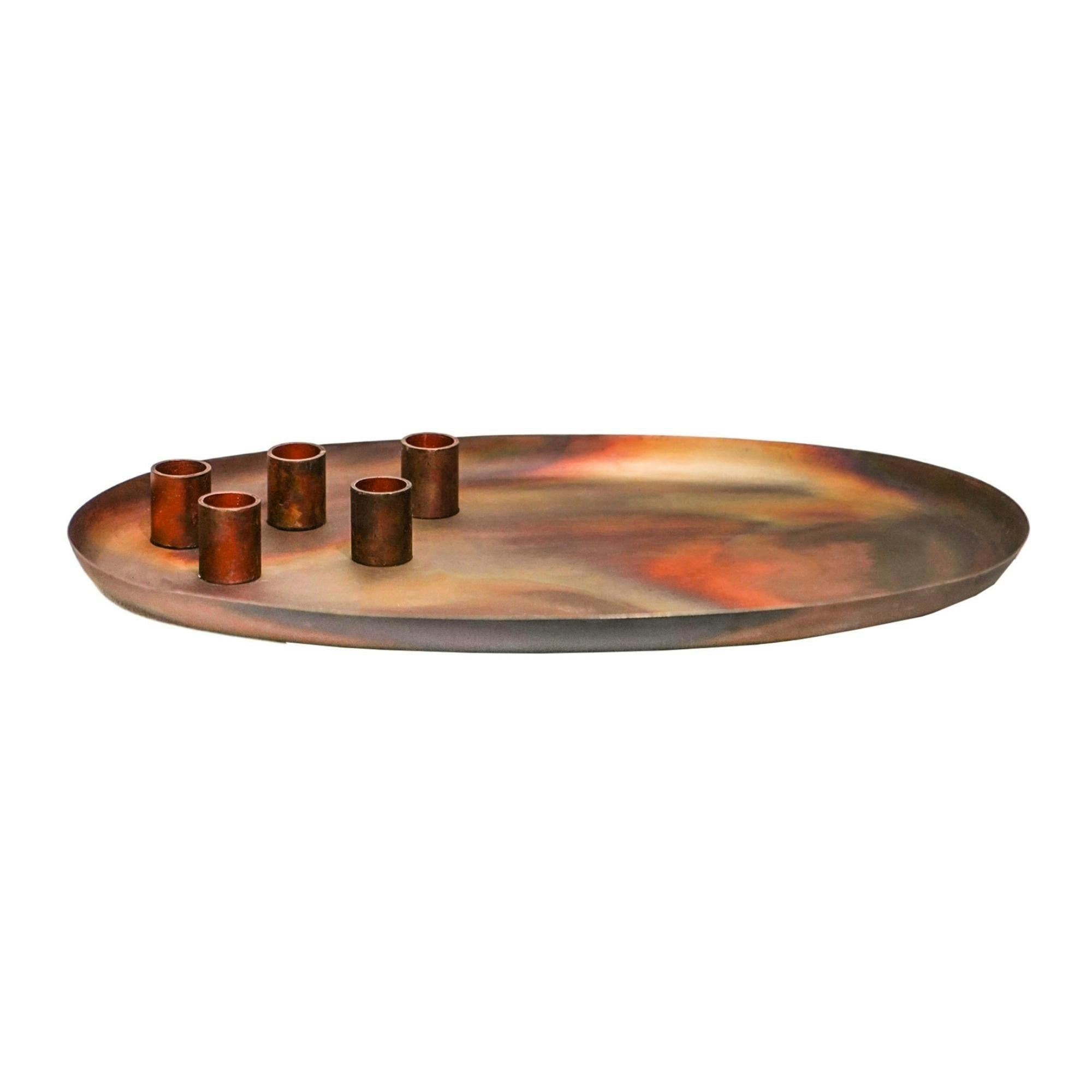Rackhams Oval Centrepiece Metal With Magnetic Candle Holders - Copper