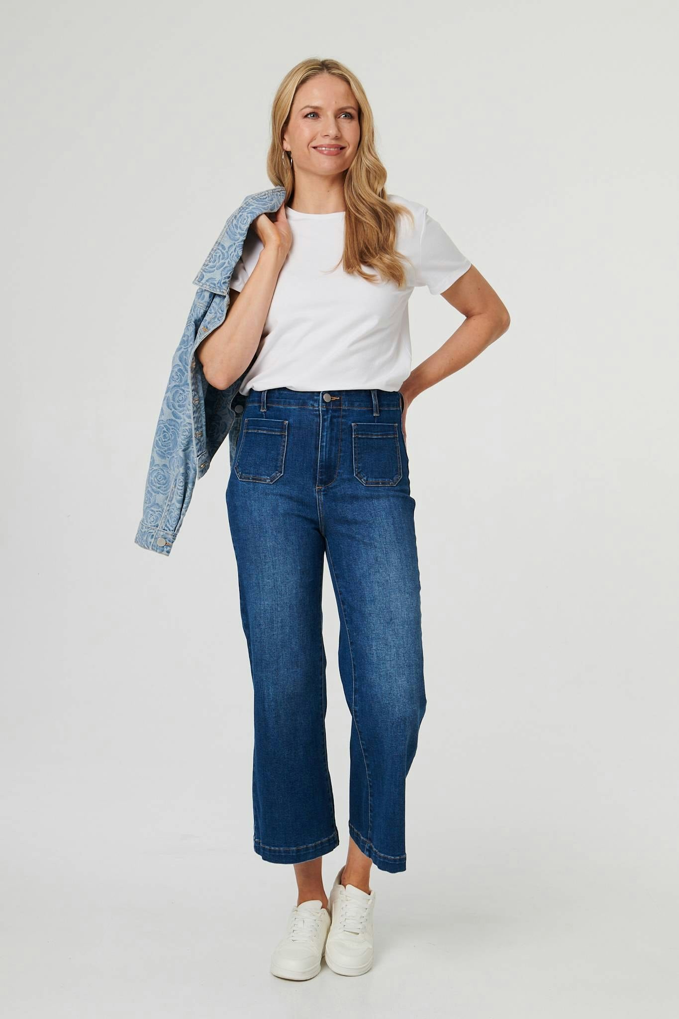Izabel London Blue High Waist Cropped Flared Jeans - 8