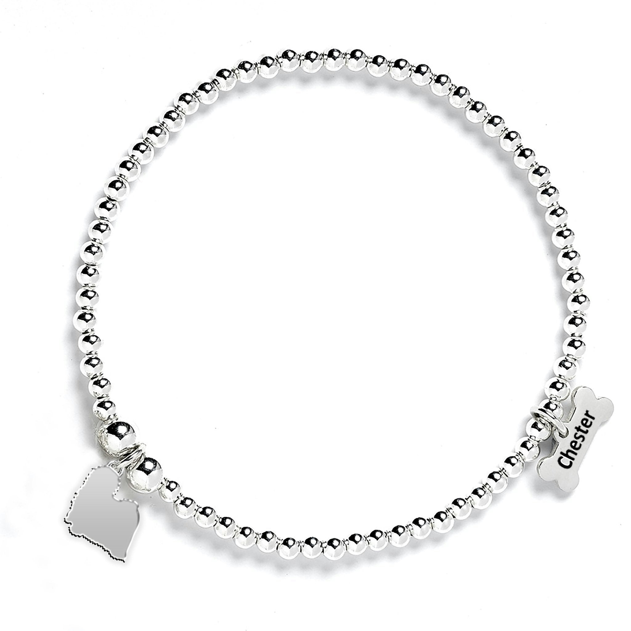 Mylee London Silver Hungarian Puli Silhouette Ball Bead Bracelet - Personalised - Yes