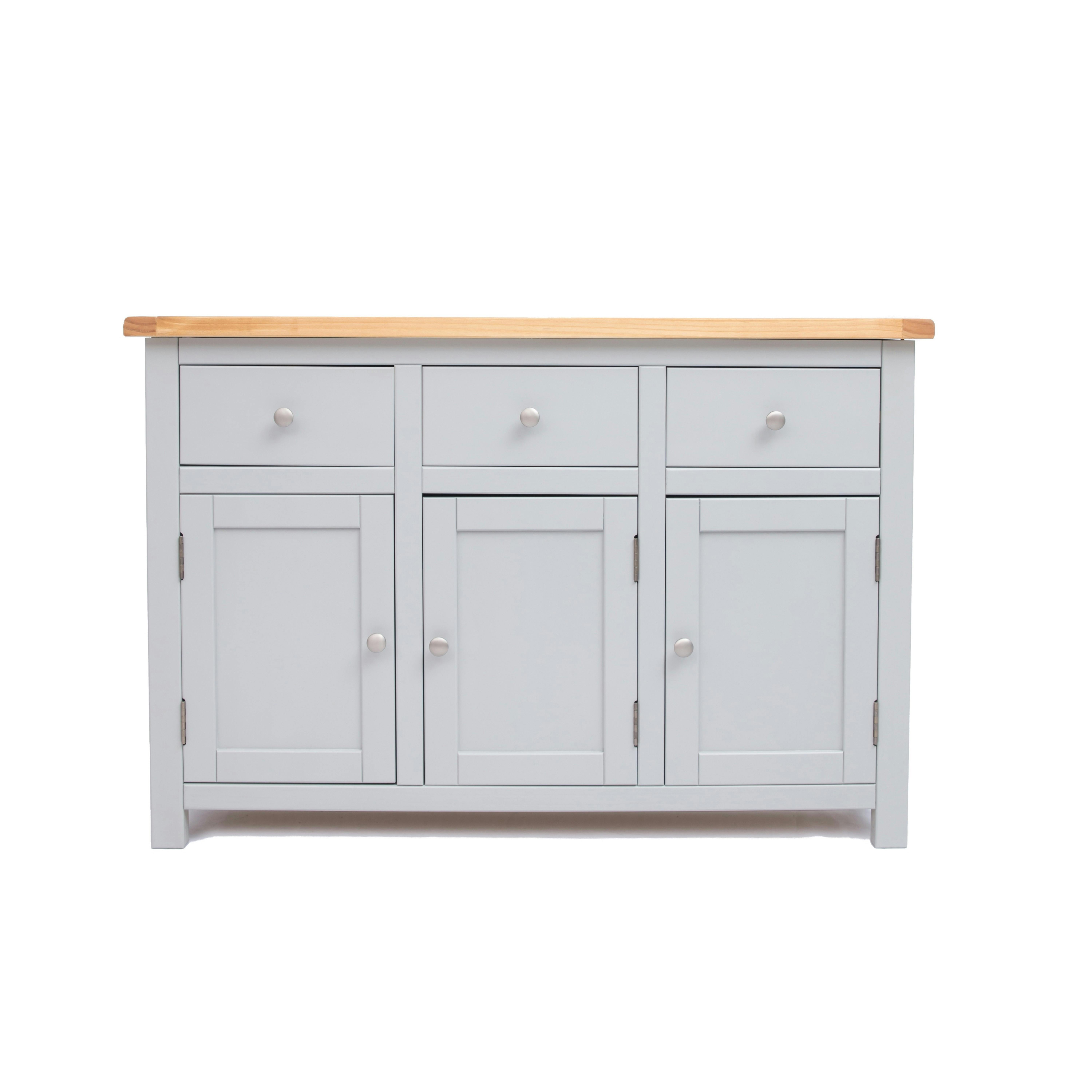 Rackhams Light/Grey Argenta 3 Drawer 3 Door Sideboard Chrome Knob