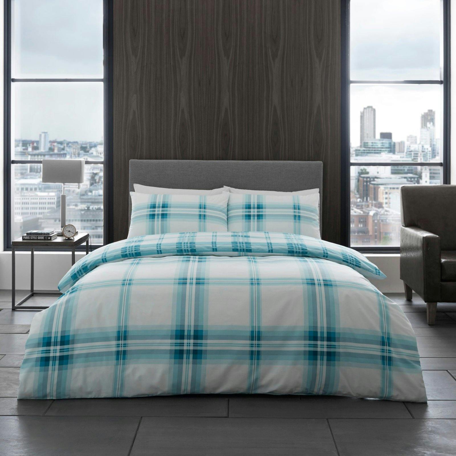 Rackhams Dark Bardsley Check Duvet Cover And Pillowcase Set - Teal - King (220Cm X 235Cm)