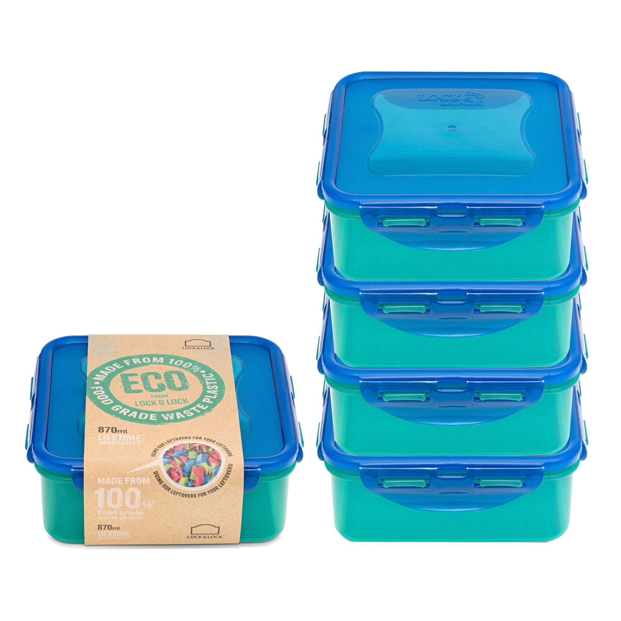 Locknlock Square Eco Food Containers With Lids, X 870Ml Size 5