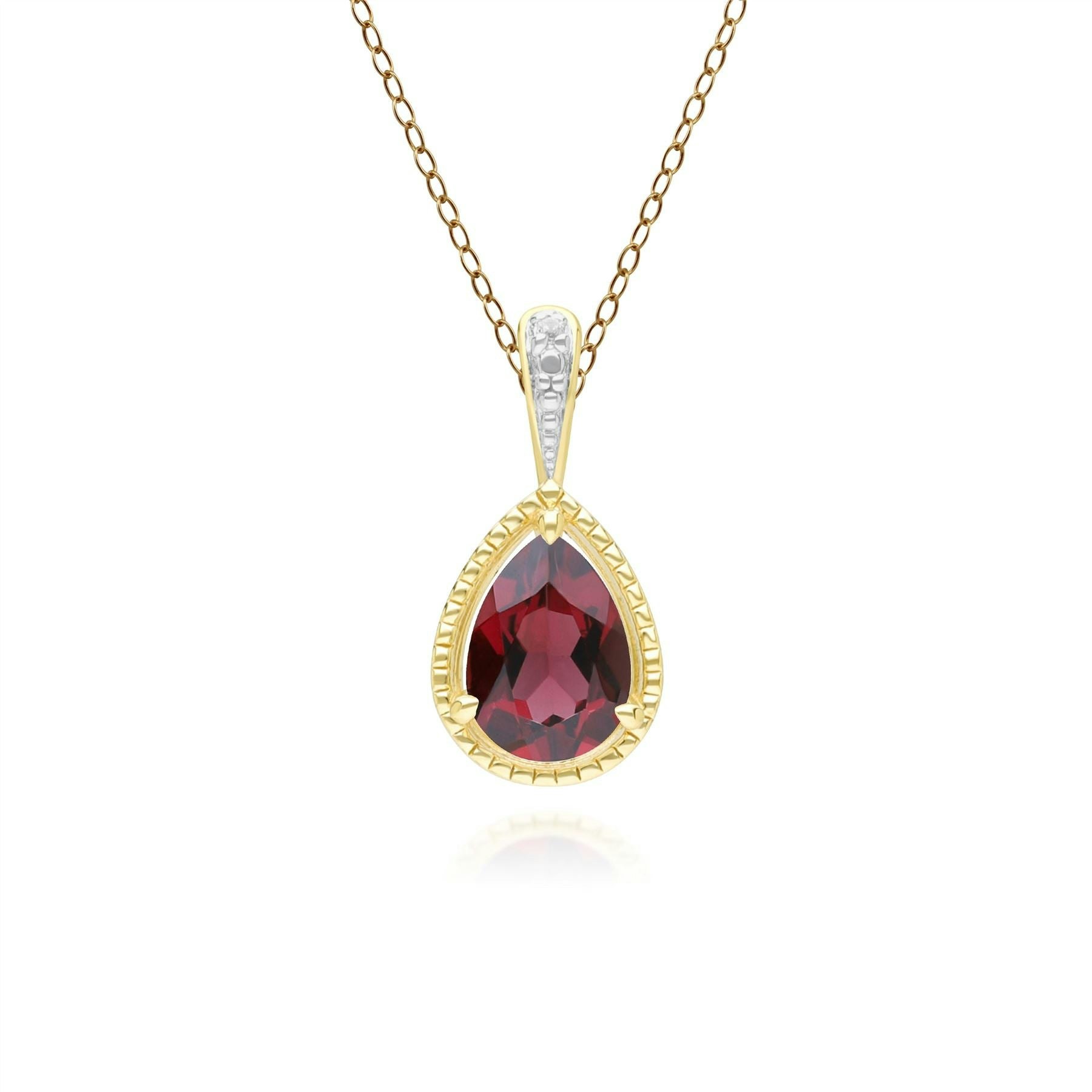 Gemondo Yellow/Gold Classic Pear Garnet & Diamond Pendant Necklace In 9Ct
