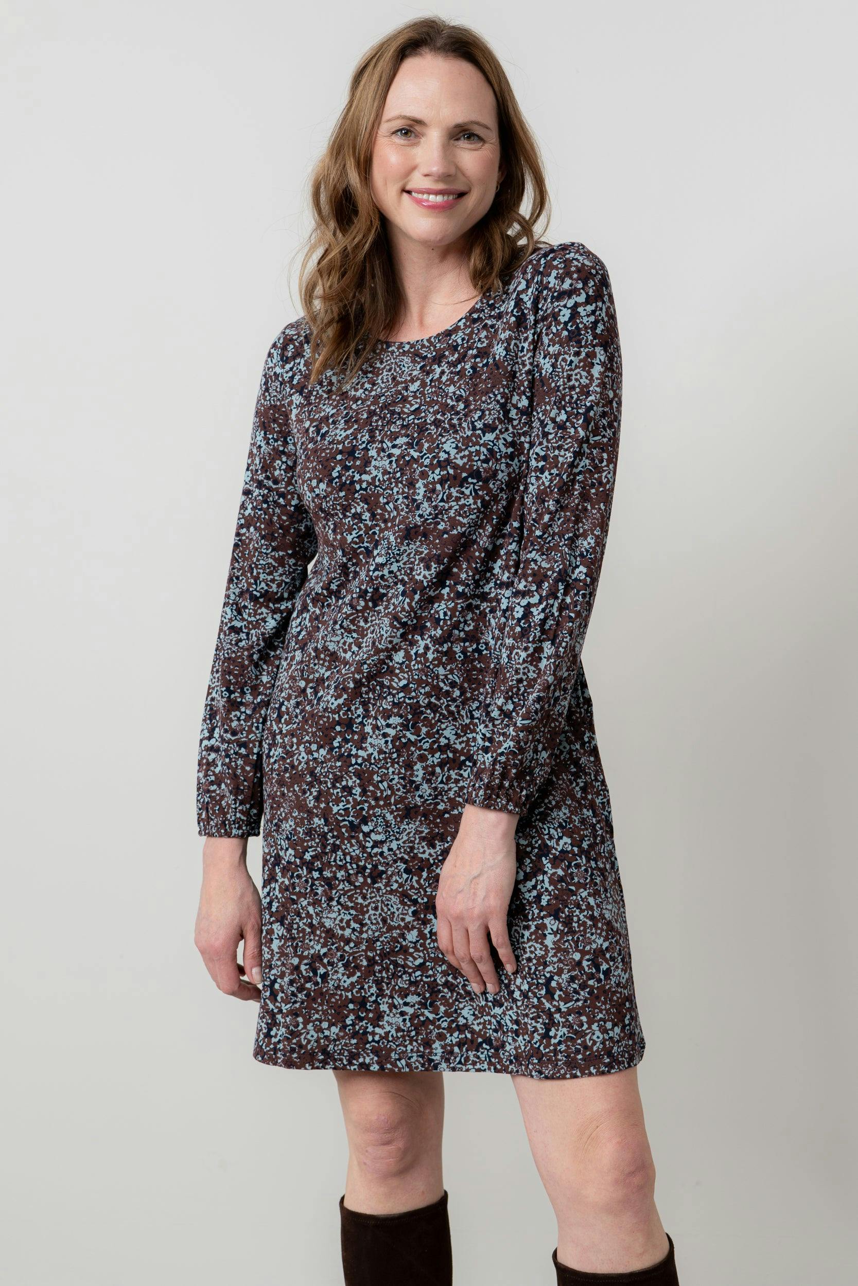 Lily & Me Spruce Floral Print Swing Dress Chocolate - 16 - Chocolate