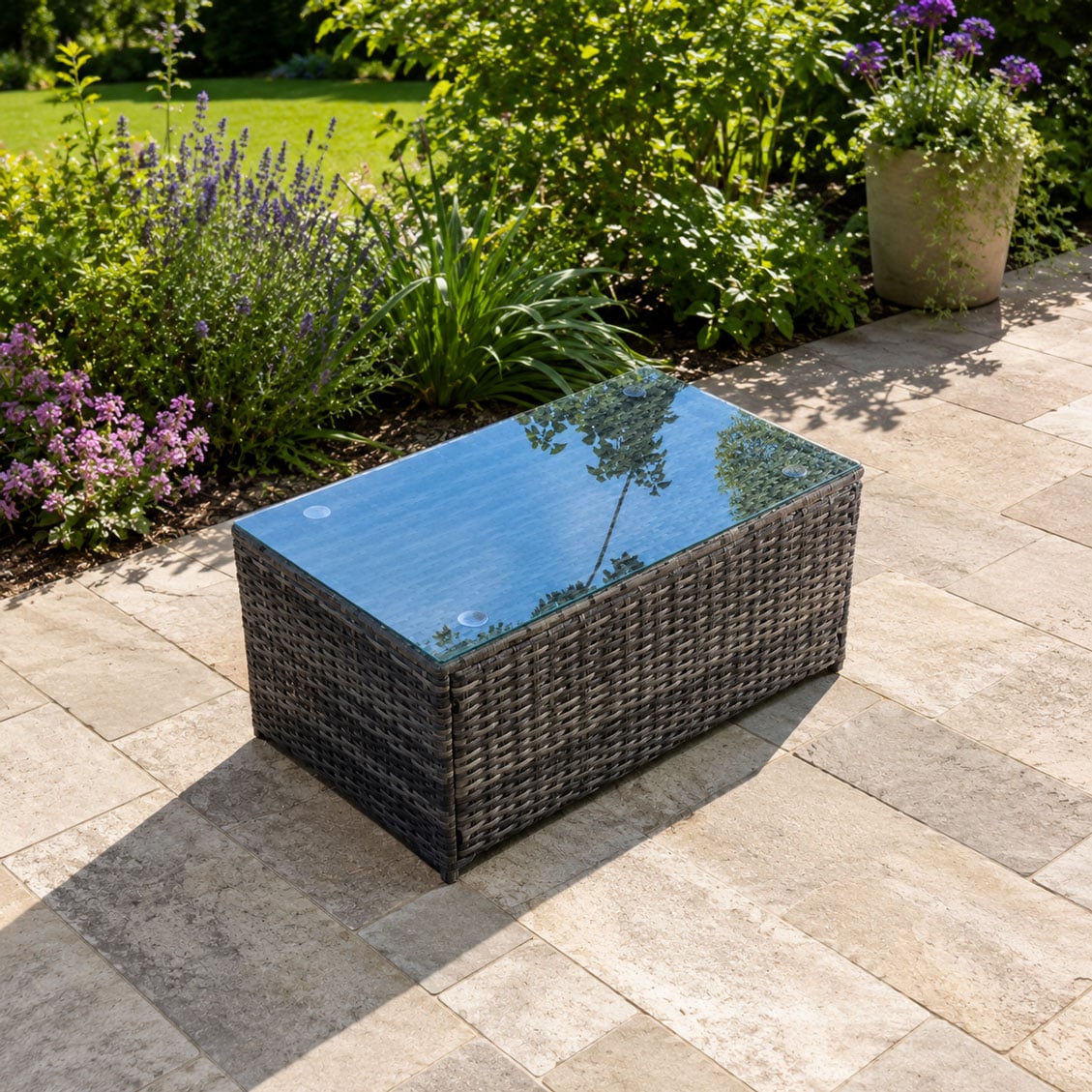 Rackhams Dark/Grey Rattan Rectangular Outdoor Coffee Table - Mixed