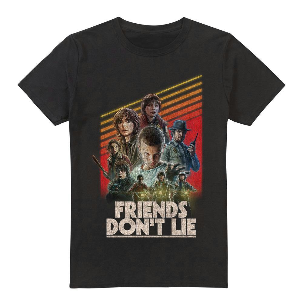 Stranger Things Men's Black Friends Don´T Lie Poster T-Shirt - Xl