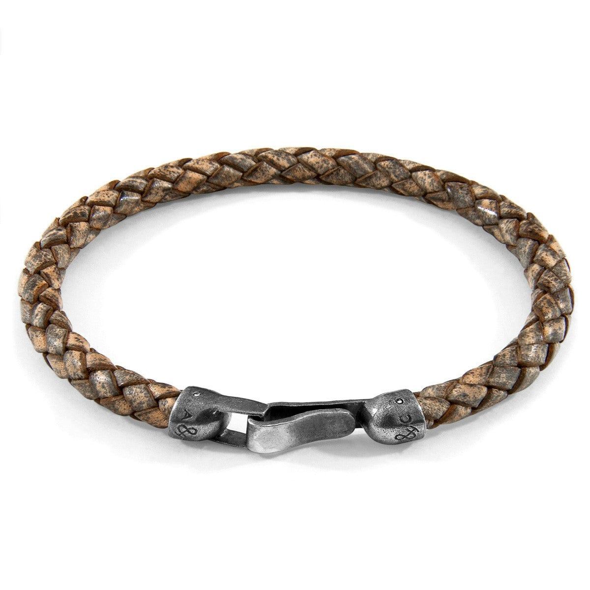 Anchor & Crew Men's Grey/Silver Taupe Skye And Braided Leather Bracelet - L - 23Cm